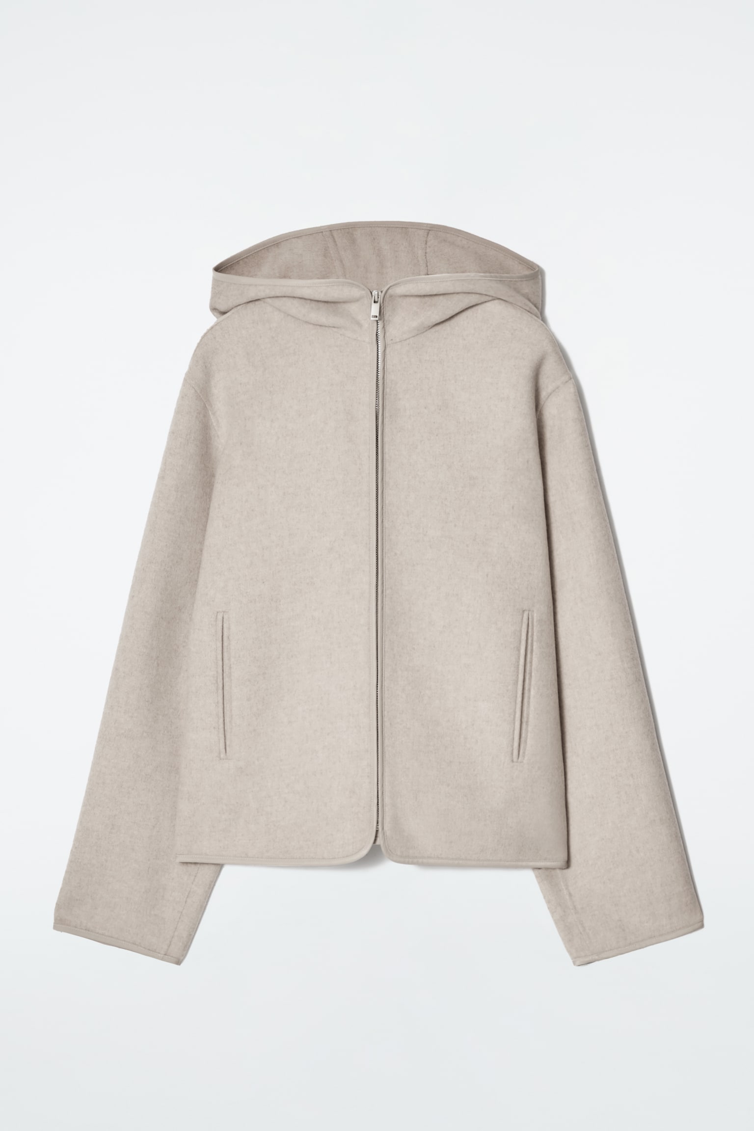 HOODED DOUBLE-FACED WOOL JACKET - LIGHT BEIGE/GREY