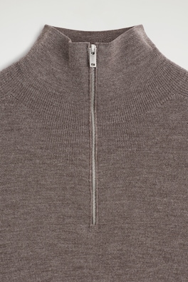 SEAMLESS MERINO WOOL ZIP-UP TOP — LIGHT-BROWN MÉLANGE 7