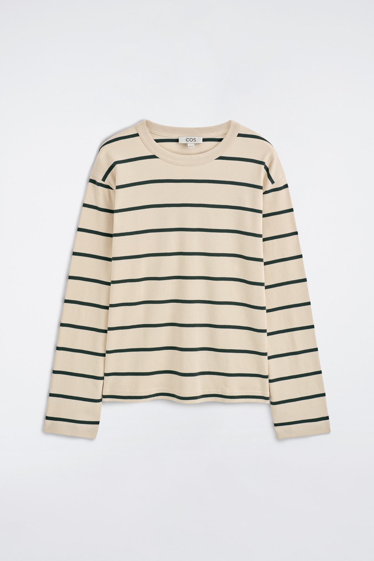 RELAXED JERSEY INTERLOCK LONG-SLEEVED T-SHIRT — IVORY / GREEN / STRIPED