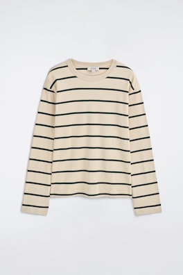RELAXED JERSEY INTERLOCK LONG-SLEEVED T-SHIRT — IVORY / GREEN / STRIPED 7