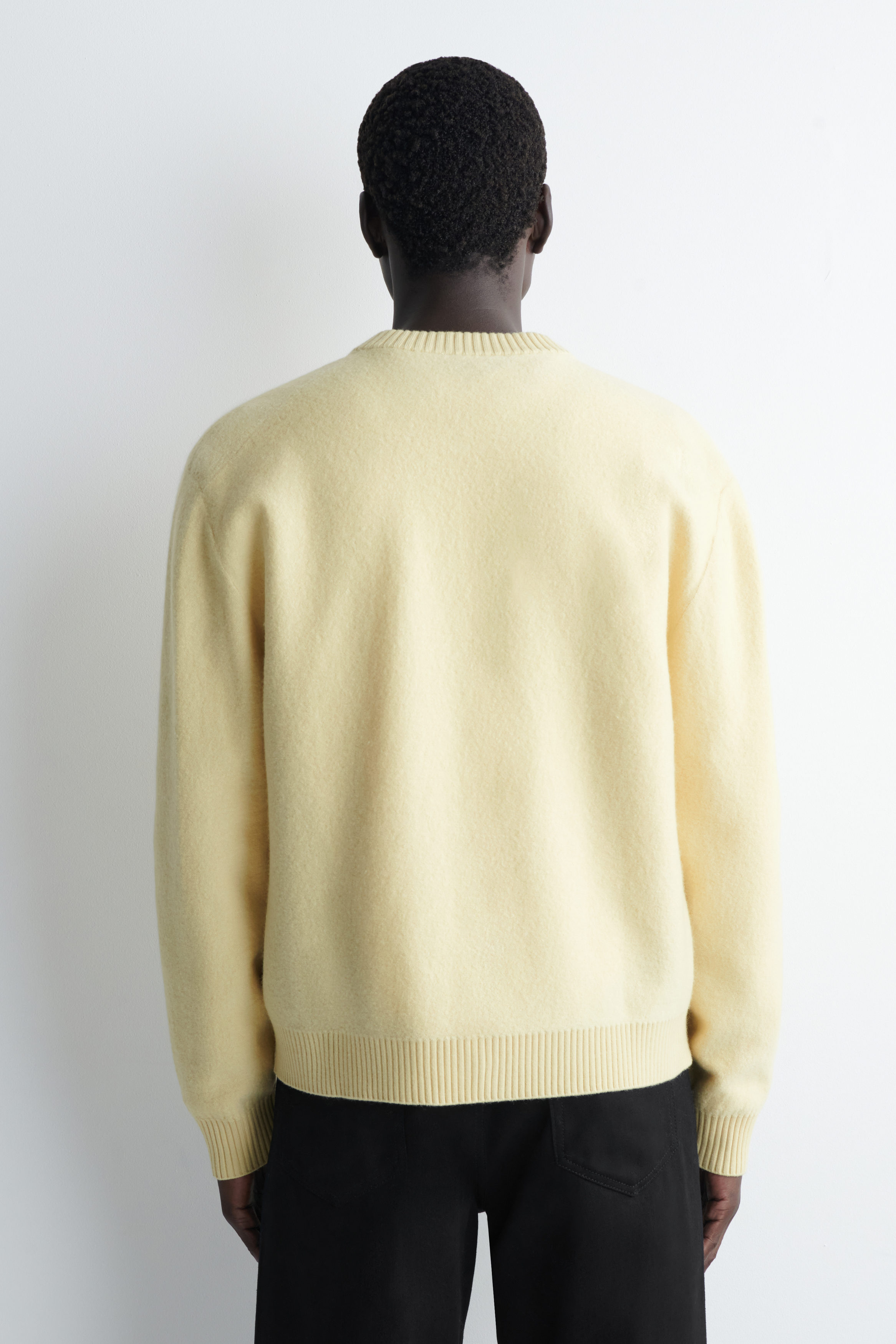 BOILED-WOOL CREW-NECK CARDIGAN - BUTTER YELLOW | COS US