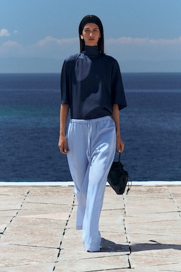 WIDE-LEG LINEN DRAWSTRING PANTS — LIGHT BLUE 6