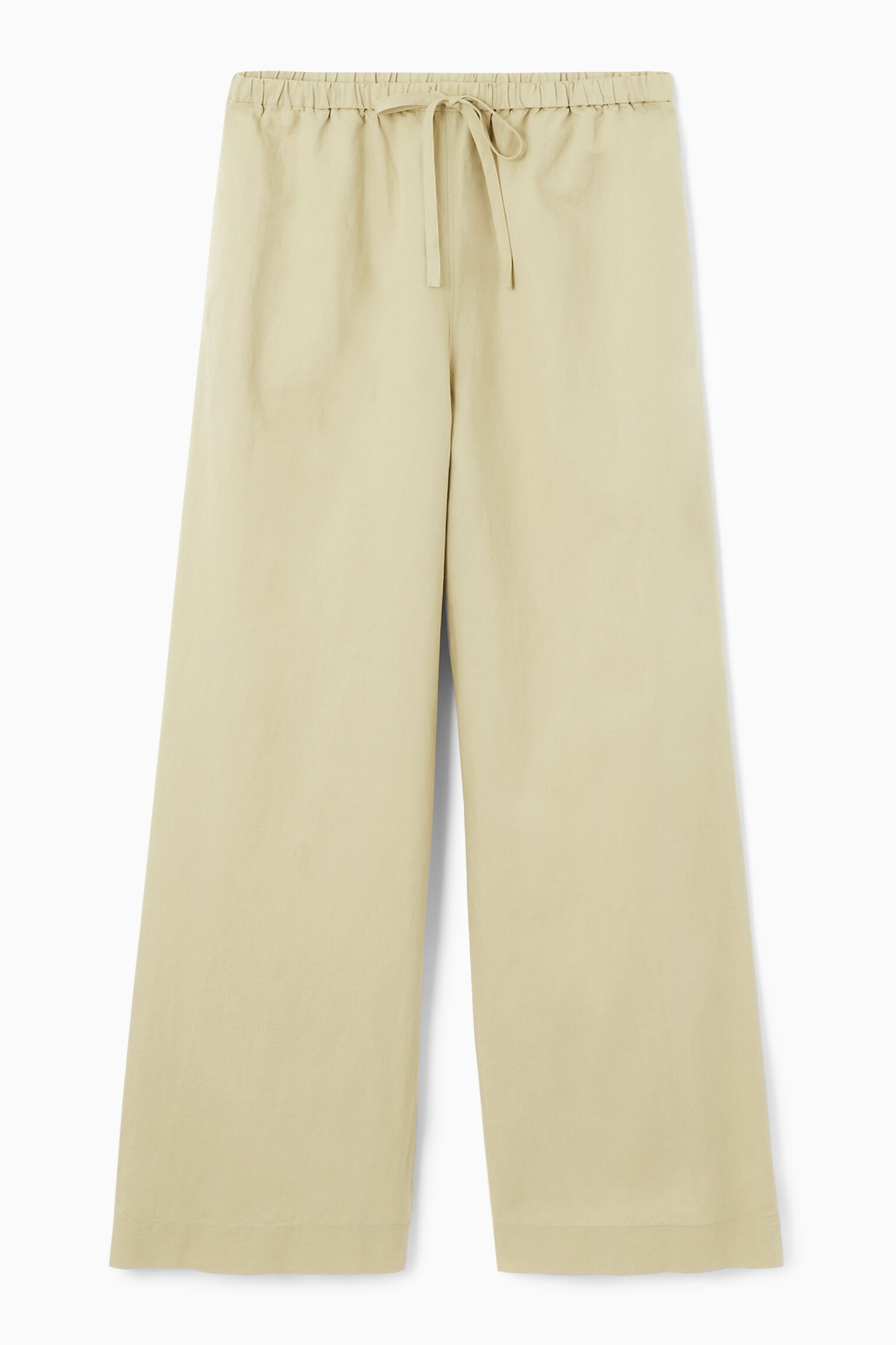 WIDE-LEG LINEN DRAWSTRING TROUSERS - WASHED KHAKI/WHITE - 1