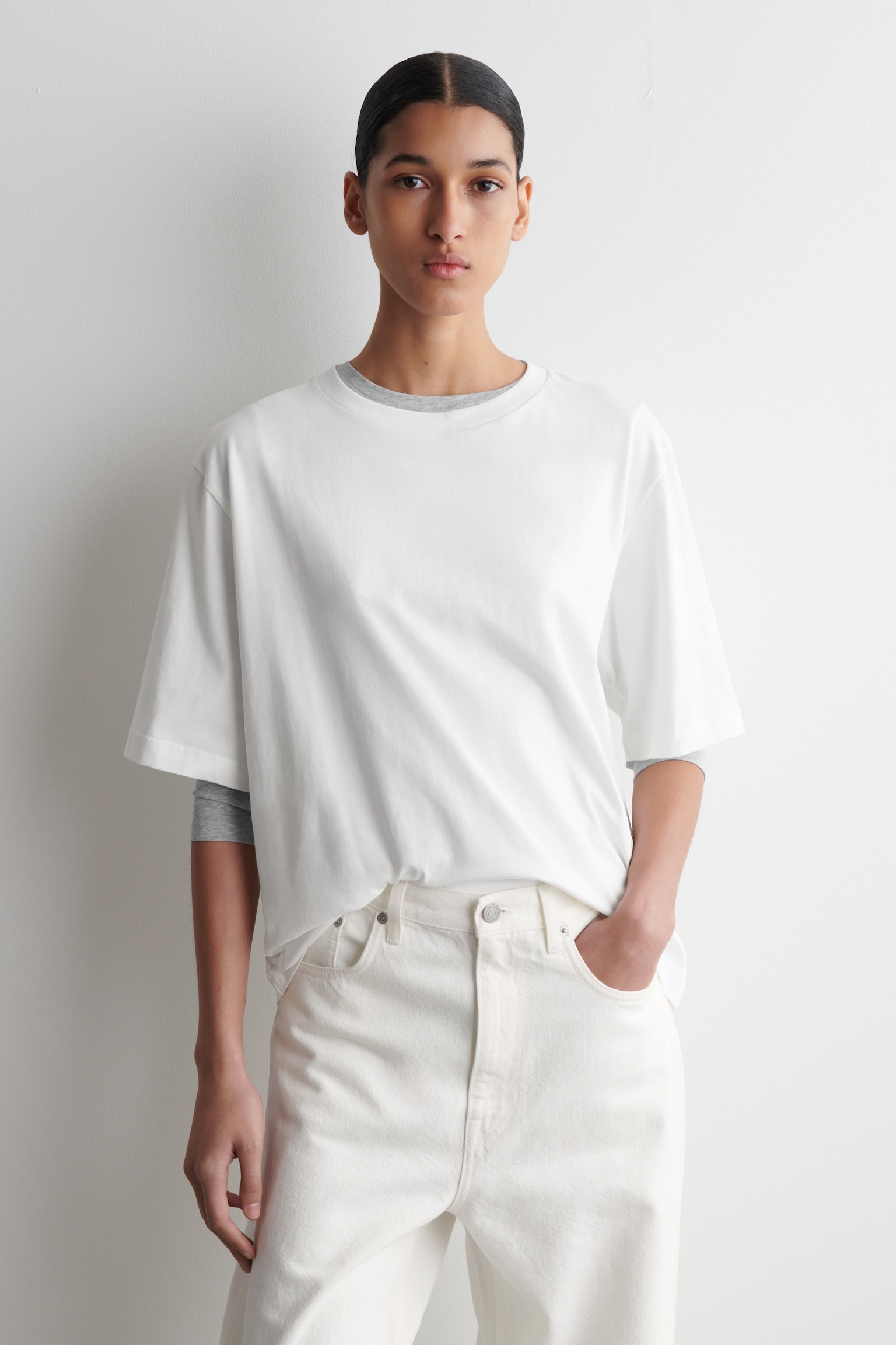 RELAXED COTTON T-SHIRT - WHITE/BUTTER YELLOW/NAVY/GREY MÉLANGE - 1