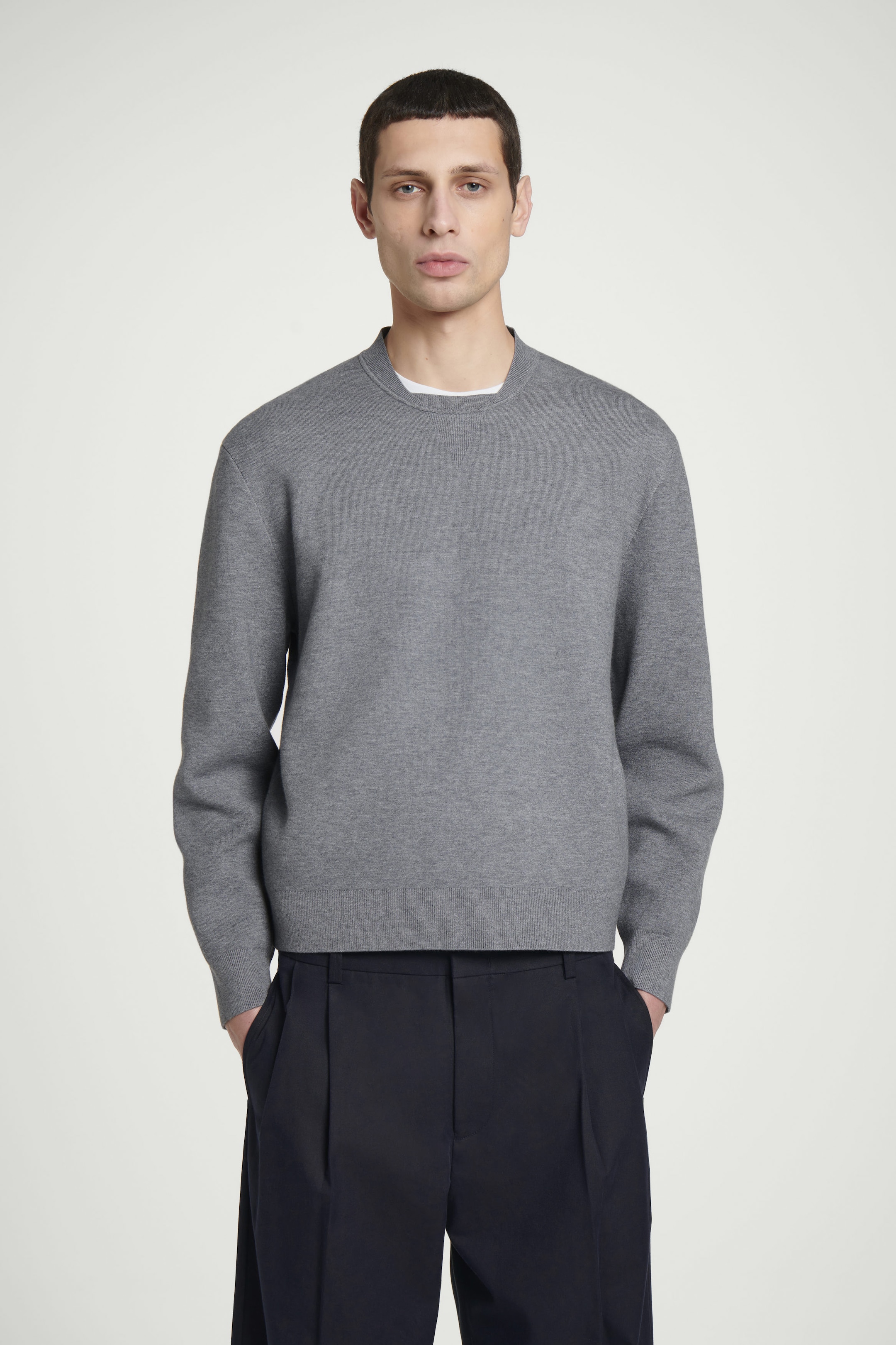 DOUBLE-FACED BOMBER-NECK KNITTED JUMPER