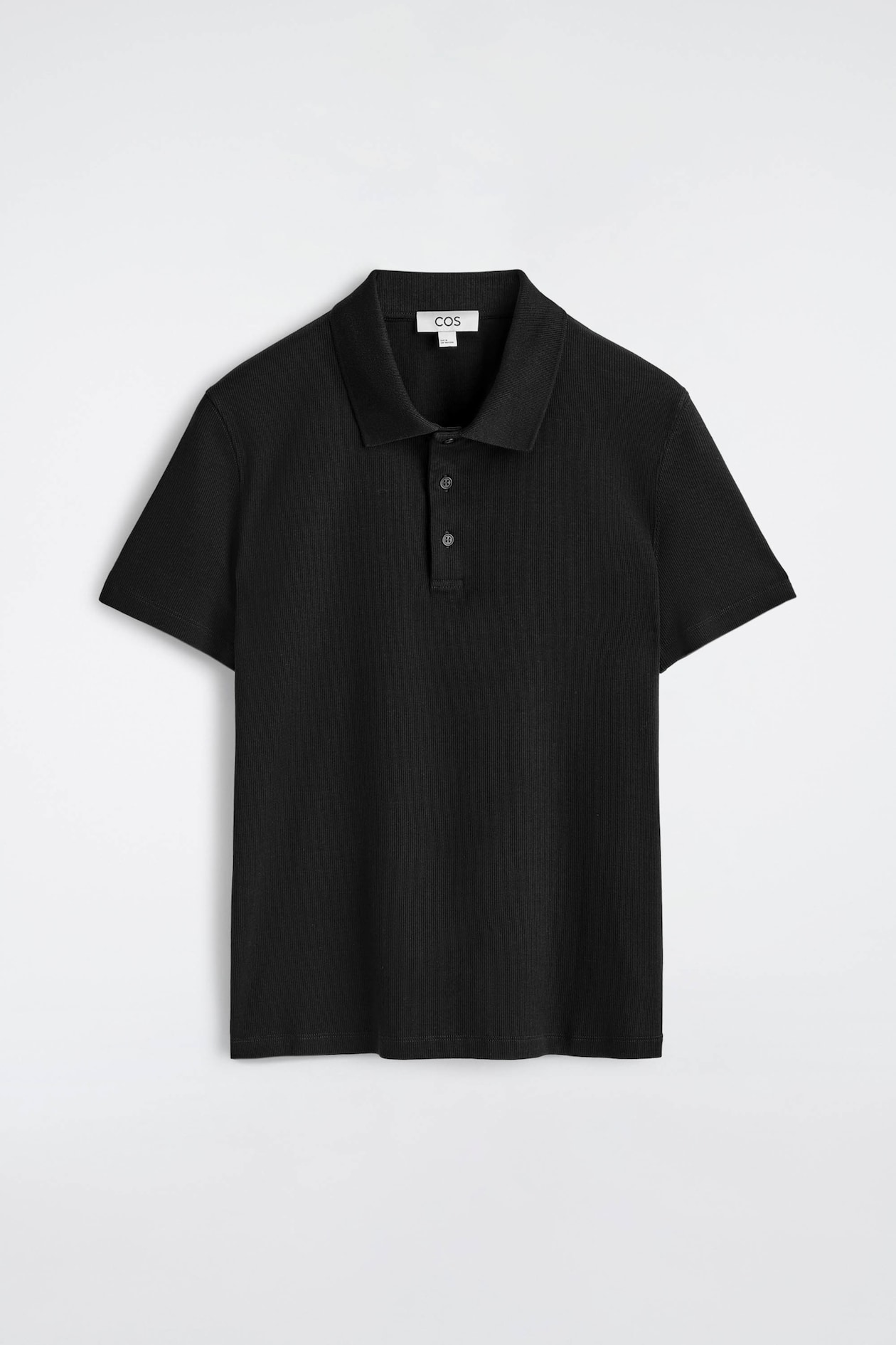SLIM RIBBED COTTON POLO SHIRT — BLACK