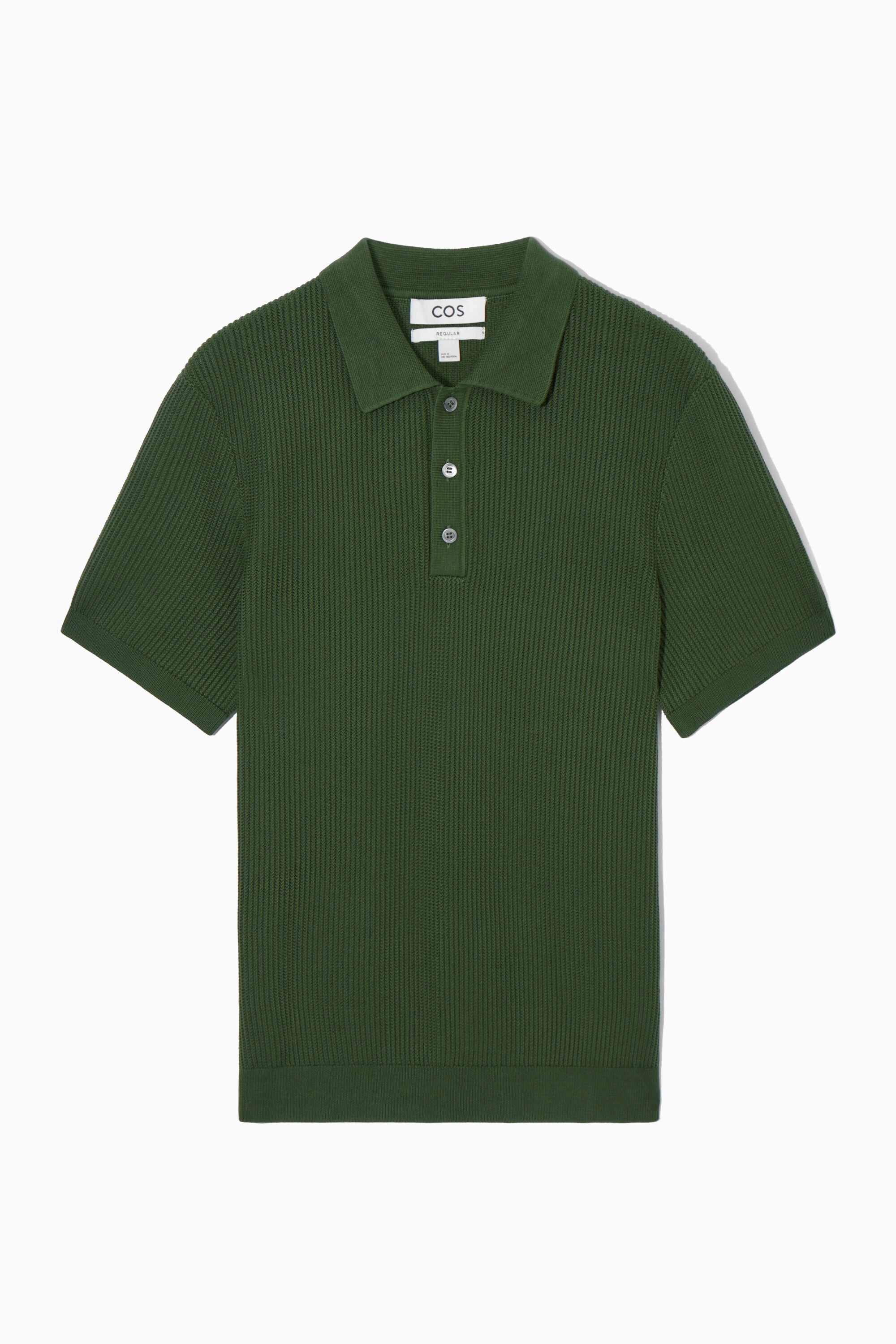 TEXTURED KNITTED POLO SHIRT - DARK GREEN | COS