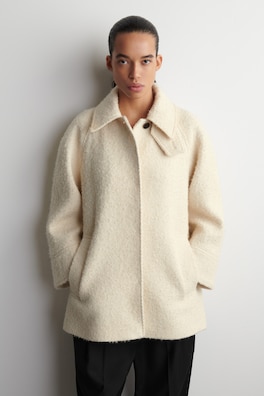 MOCK-NECK WOOL-HERRINGBONE SHORT COAT — CREAM 2