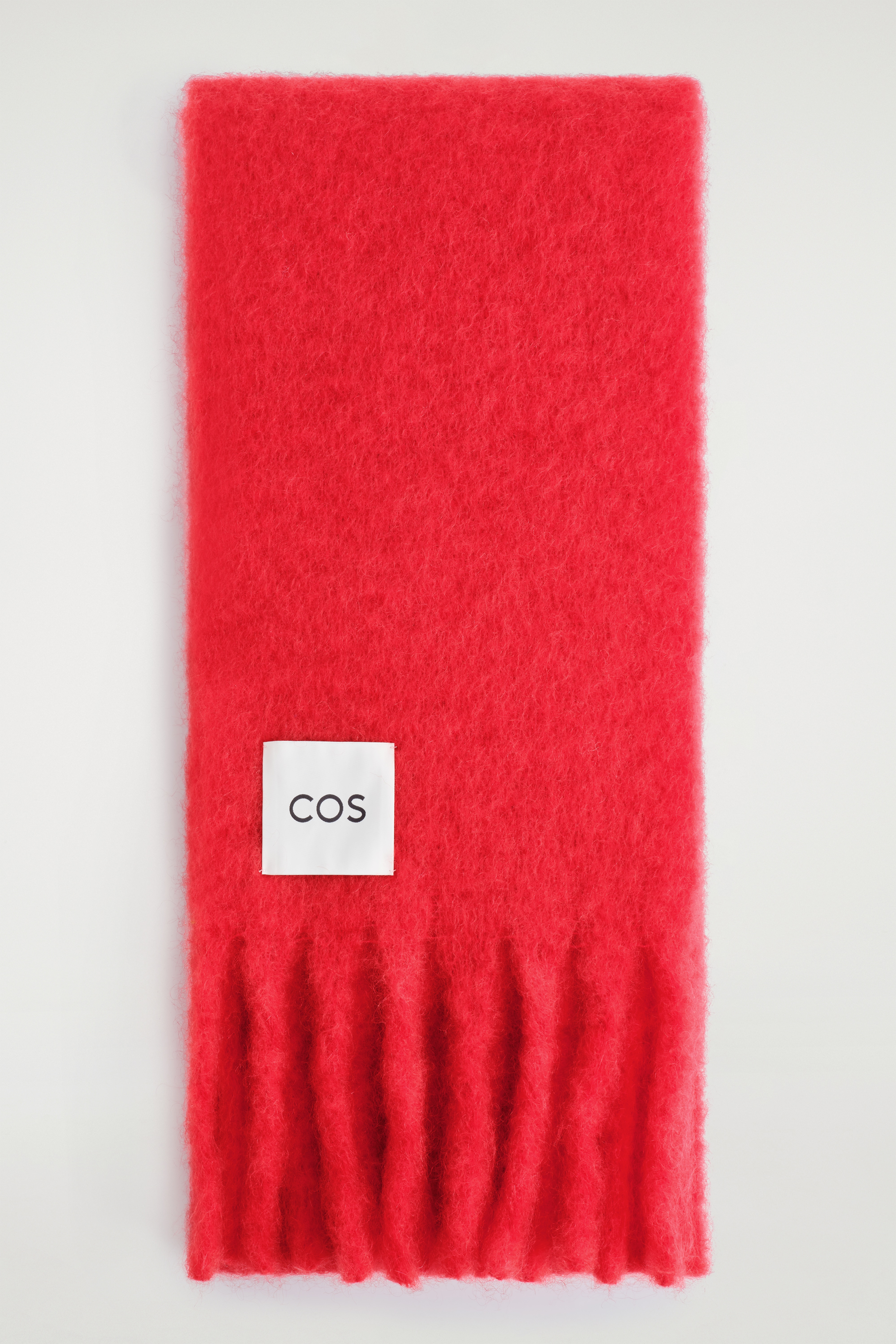 FRINGED BRUSHED-MOHAIR SCARF - RED/PISTACHIO