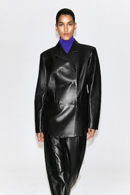 LEATHER DOUBLE-BREASTED BLAZER — BLACK 2