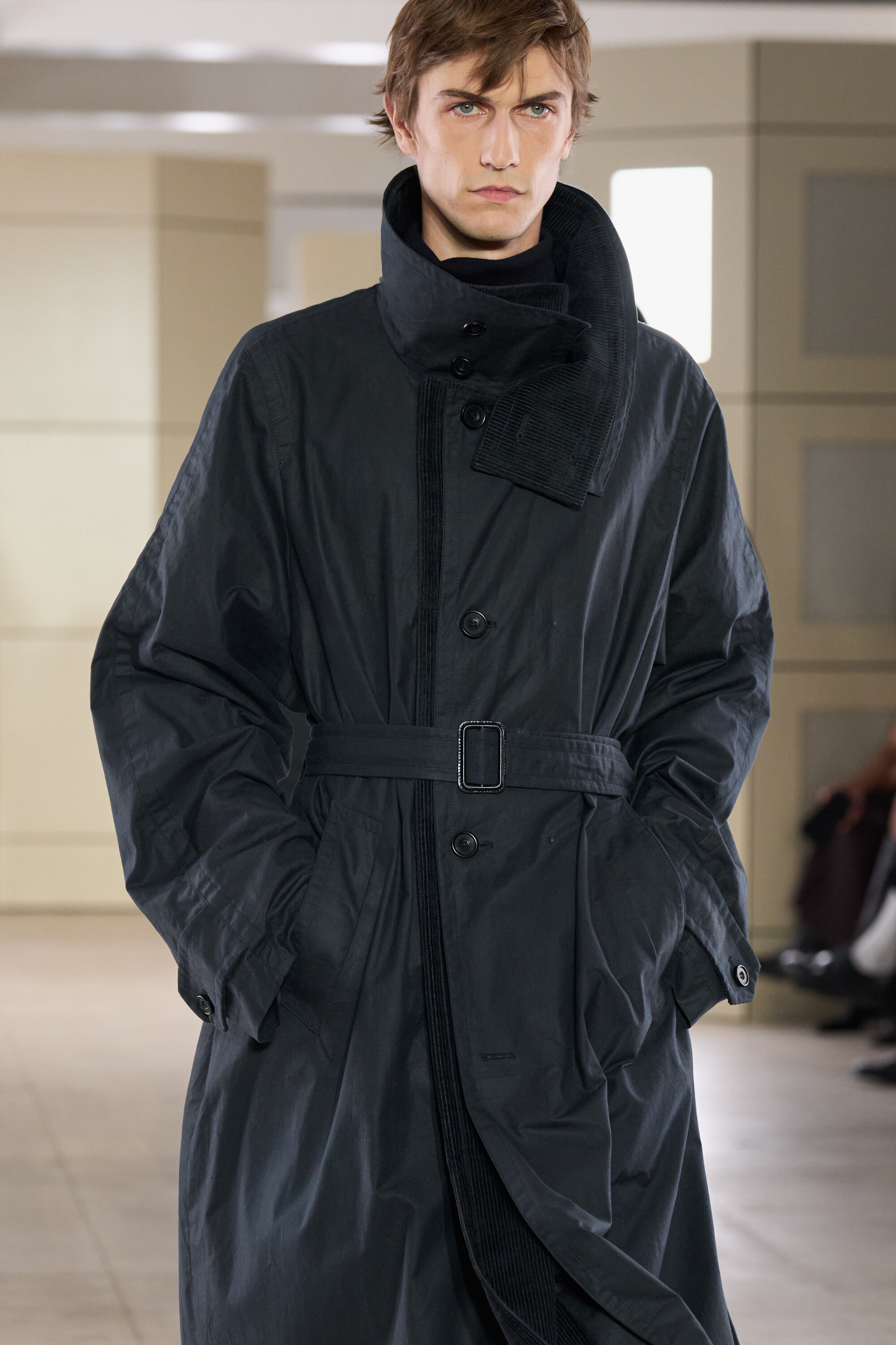CORDUROY-DETAIL WAXED-COTTON TRENCH COAT - MIDNIGHT BLUE | COS NL