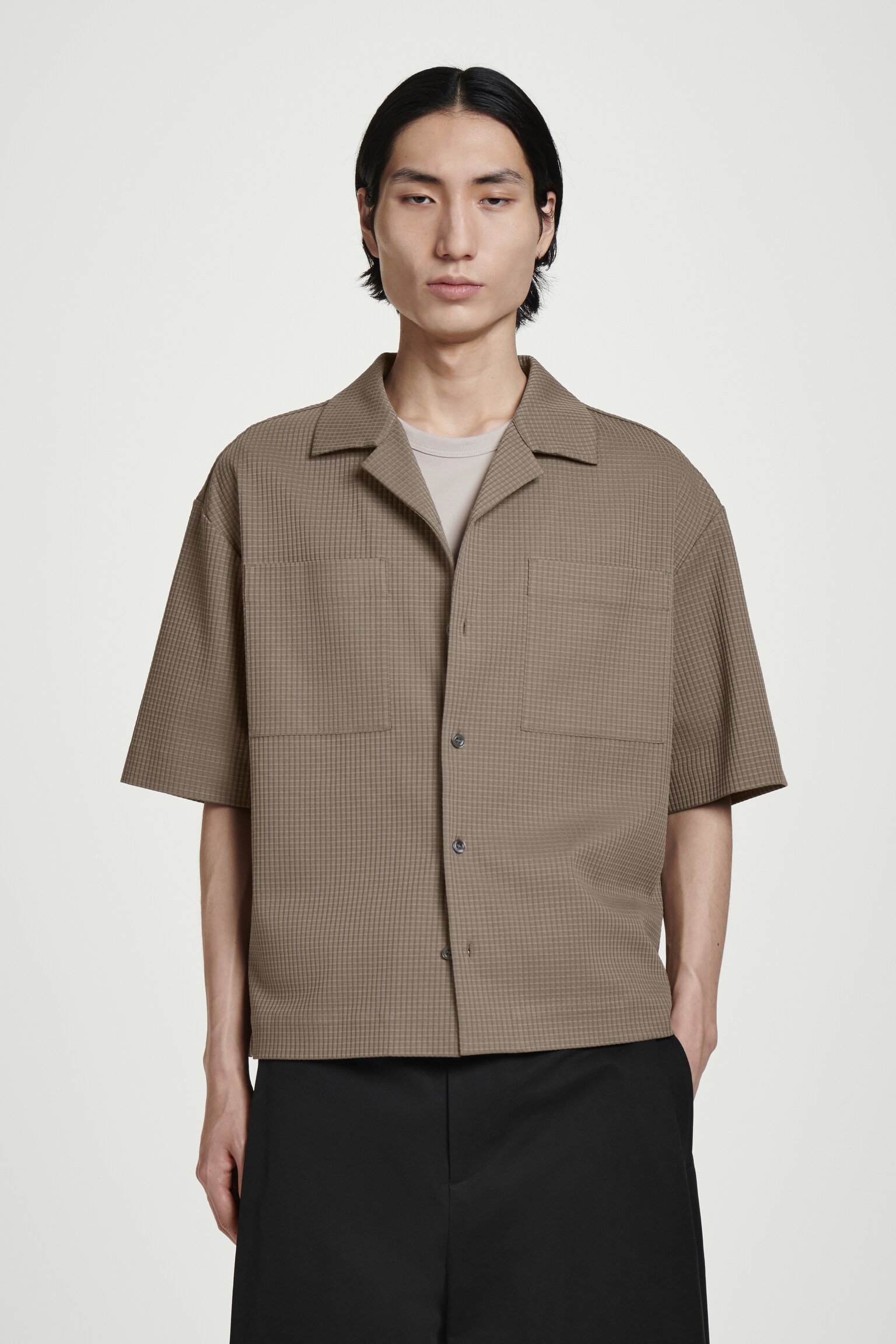 CHEMISE RESORT DÉCONTRACTÉE EN COTON TEXTURÉ - BRUN/BLEU MARINE - 5