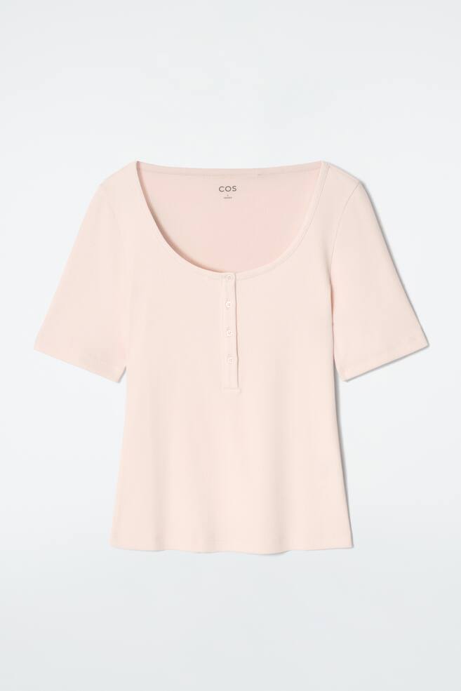 T-SHIRT HENLEY CÔTELÉ - ROSE CLAIR - 1