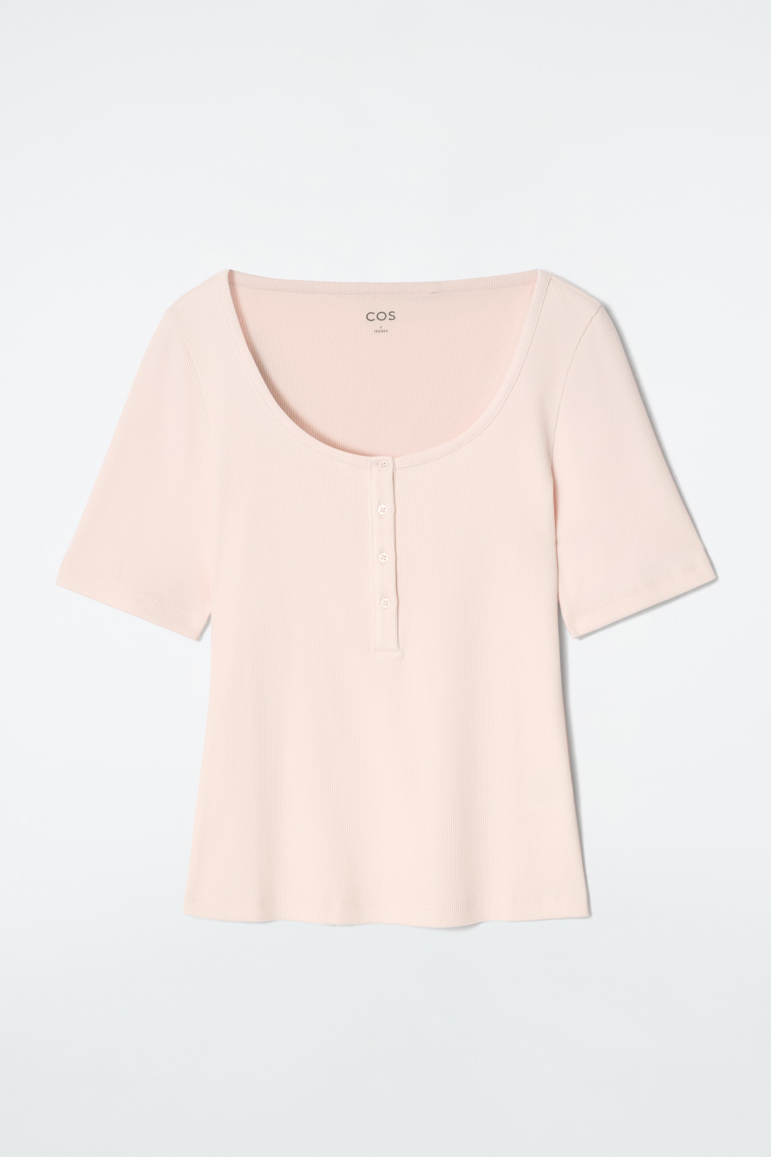 RIBBED HENLEY T-SHIRT - LIGHT PINK/NAVY / STRIPED