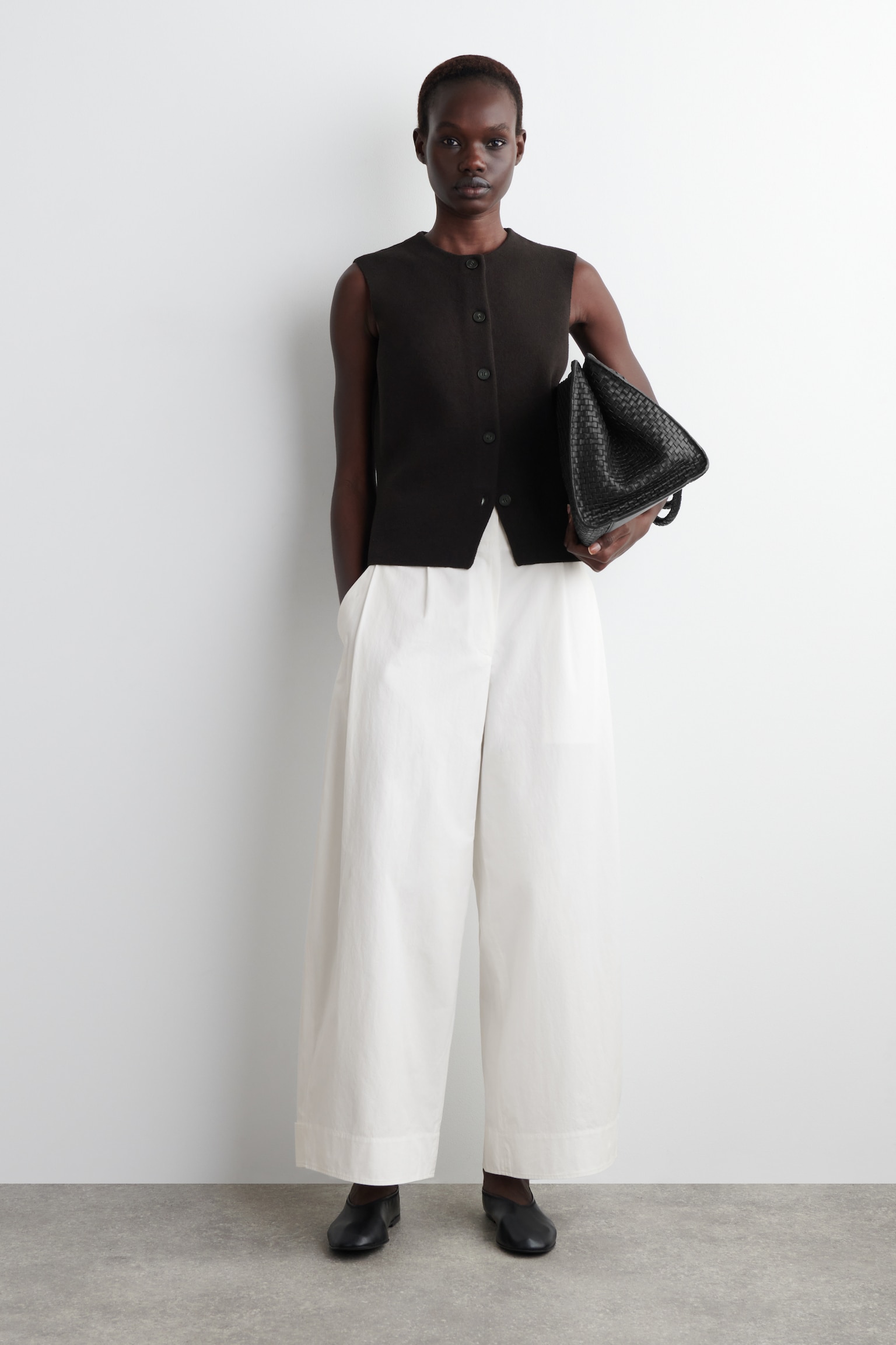 PANTALON COURT BARREL EN COTON - BLANC/BRUN - 1