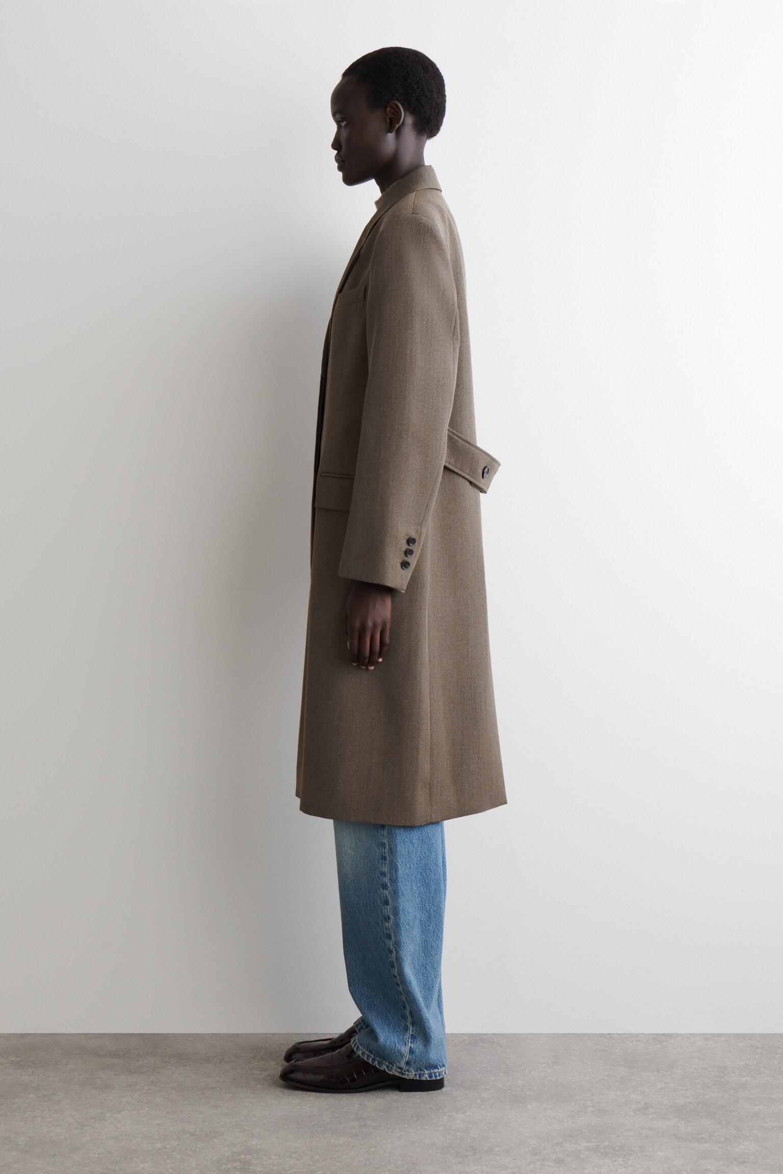 MANTEAU LONG À BOUTONNAGE SIMPLE EN LAINE MÉLANGÉE - BRUN - 9