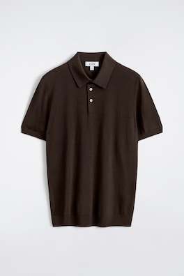 SLIM KNITTED SILK POLO SHIRT — BROWN 7