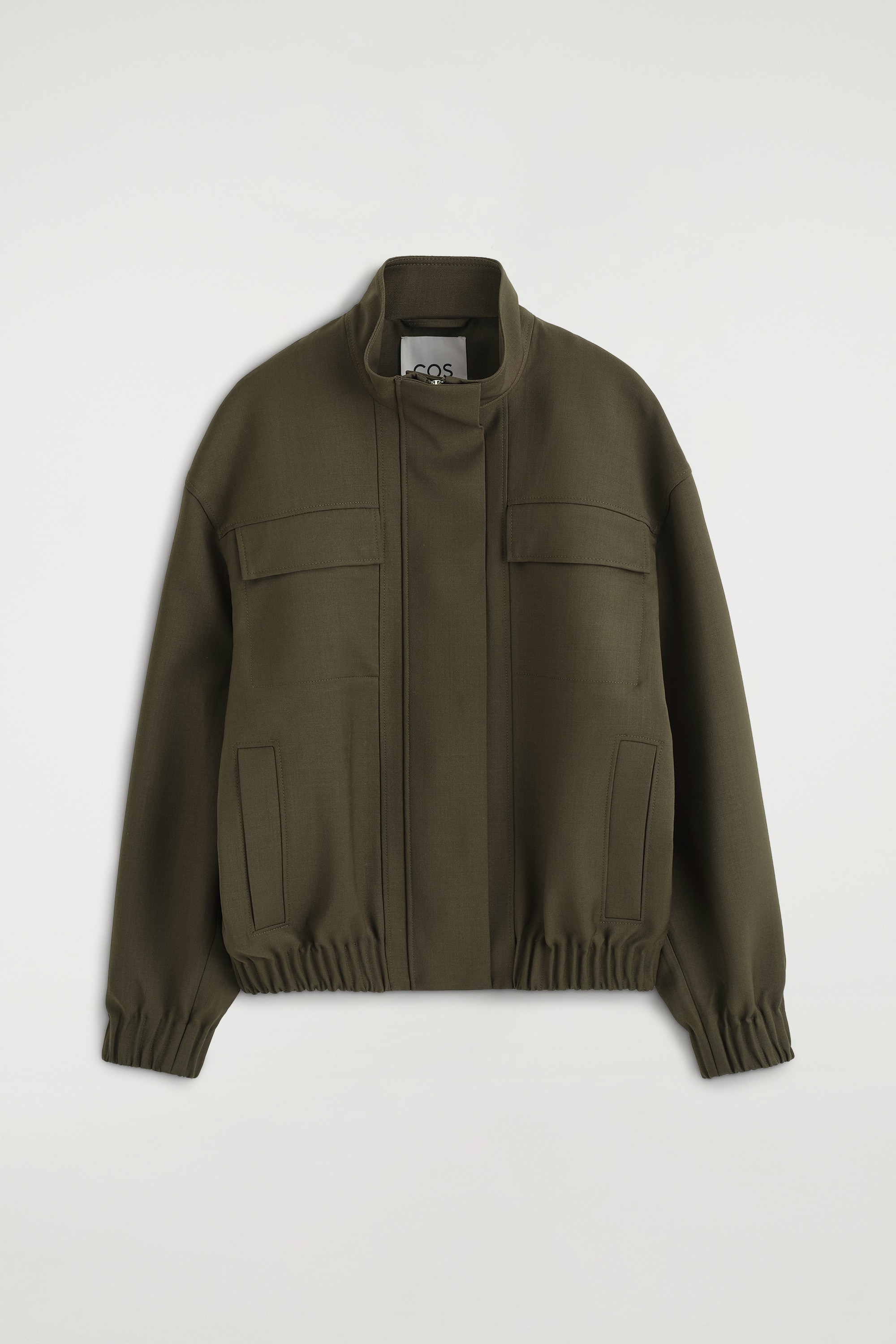 BOMBERJACKE AUS WOLL-MIX MIT TRICHTERKRAGEN - KHAKI MELIERT