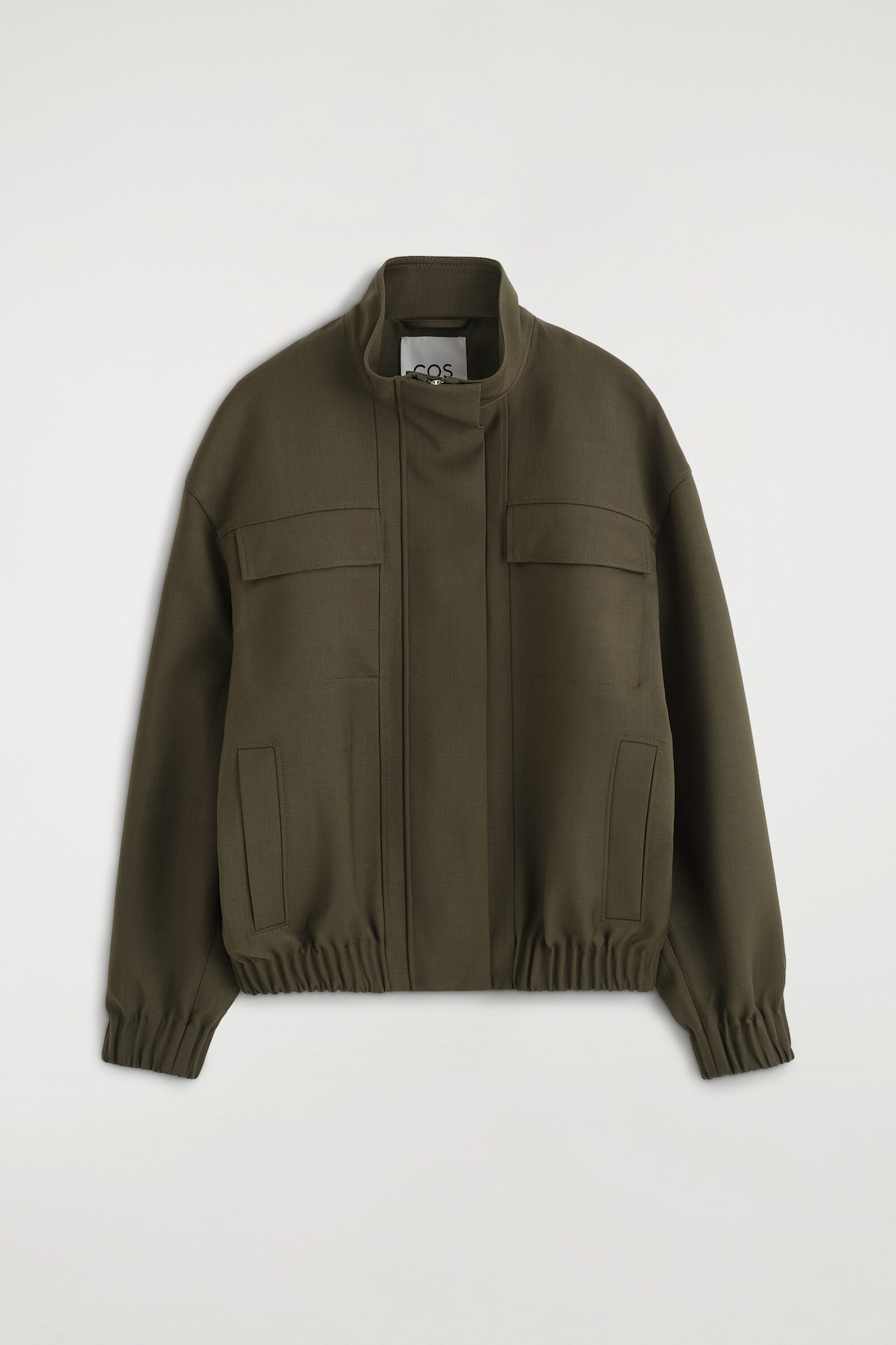 MOCK-NECK WOOL-BLEND BOMBER JACKET — KHAKI MÉLANGE