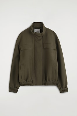 MOCK-NECK WOOL-BLEND BOMBER JACKET — KHAKI MÉLANGE 9
