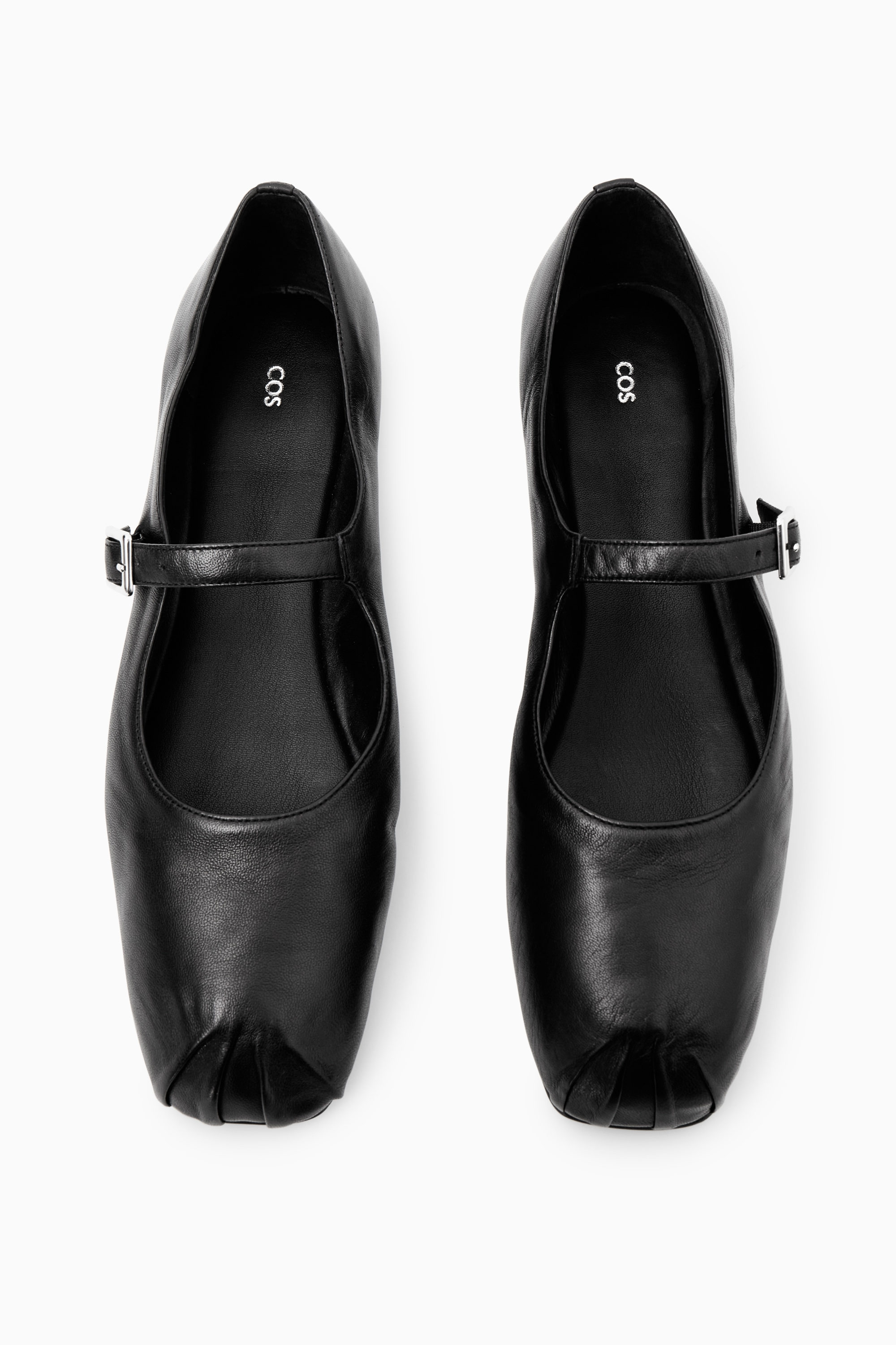 PLEATED LEATHER MARY-JANE BALLET FLATS - BLACK | COS