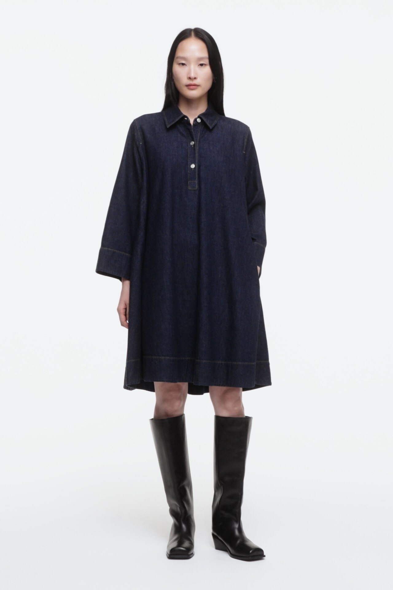 A-LINE DENIM MINI SHIRT DRESS - DARK BLUE | COS
