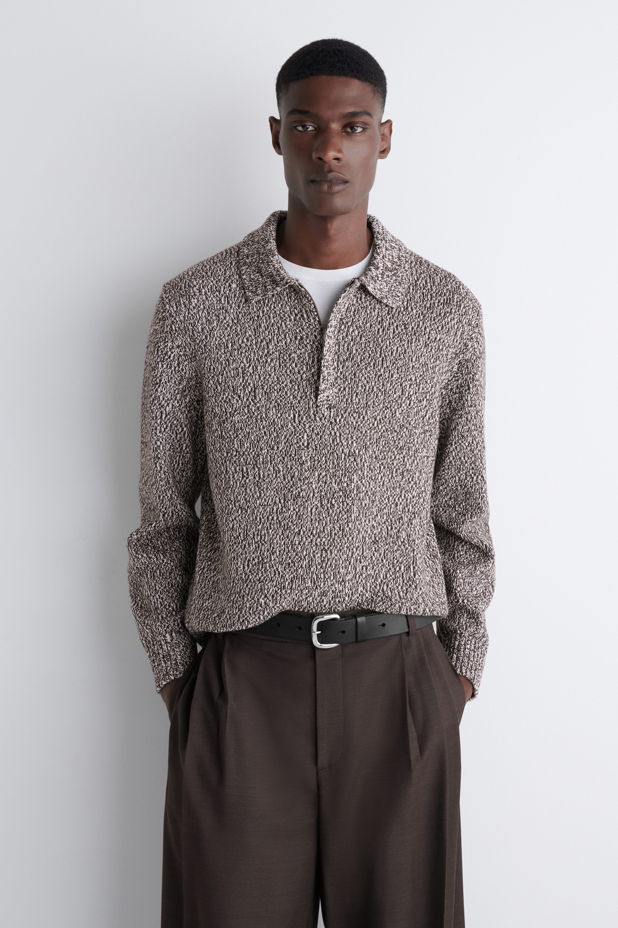 WOOL-BLEND HALF-ZIP POLO SWEATER