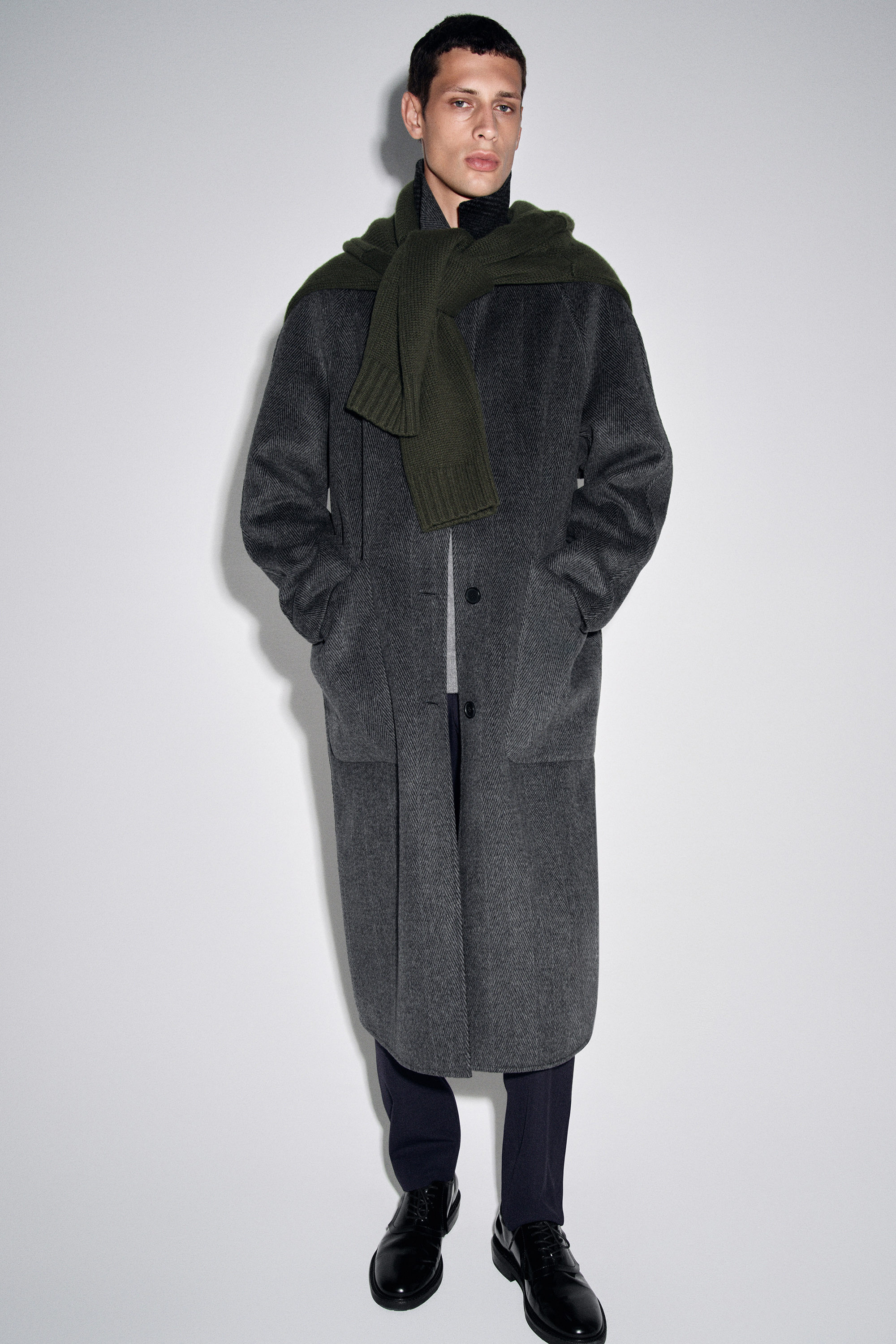 REVERSIBLE CHECKED / HERRINGBONE WOOL COAT - GRAY / CHECKED