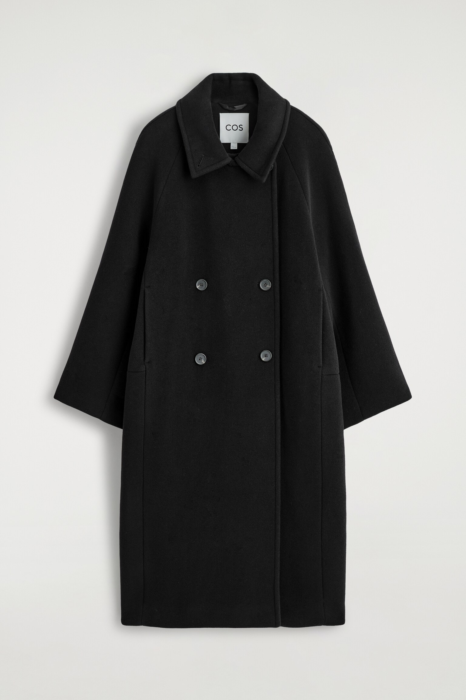 OVERSIZED DOUBLE-BREASTED WOOL LONG COAT - BLACK/DARK GREEN - 2