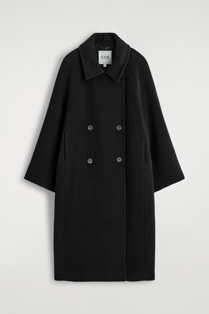 Cos Oversized Double-breasted Wool Coat In Black