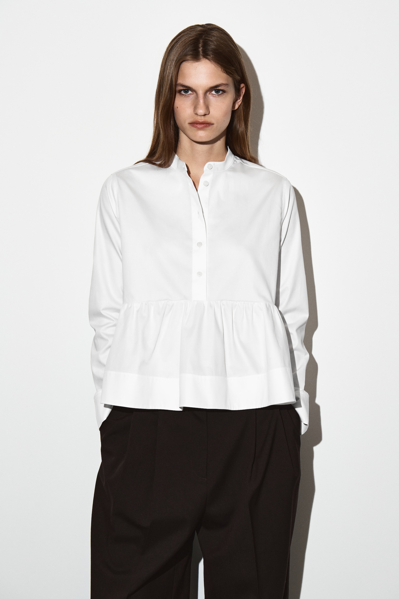CHEMISE À BASQUE EN COTON - BLANC - 1