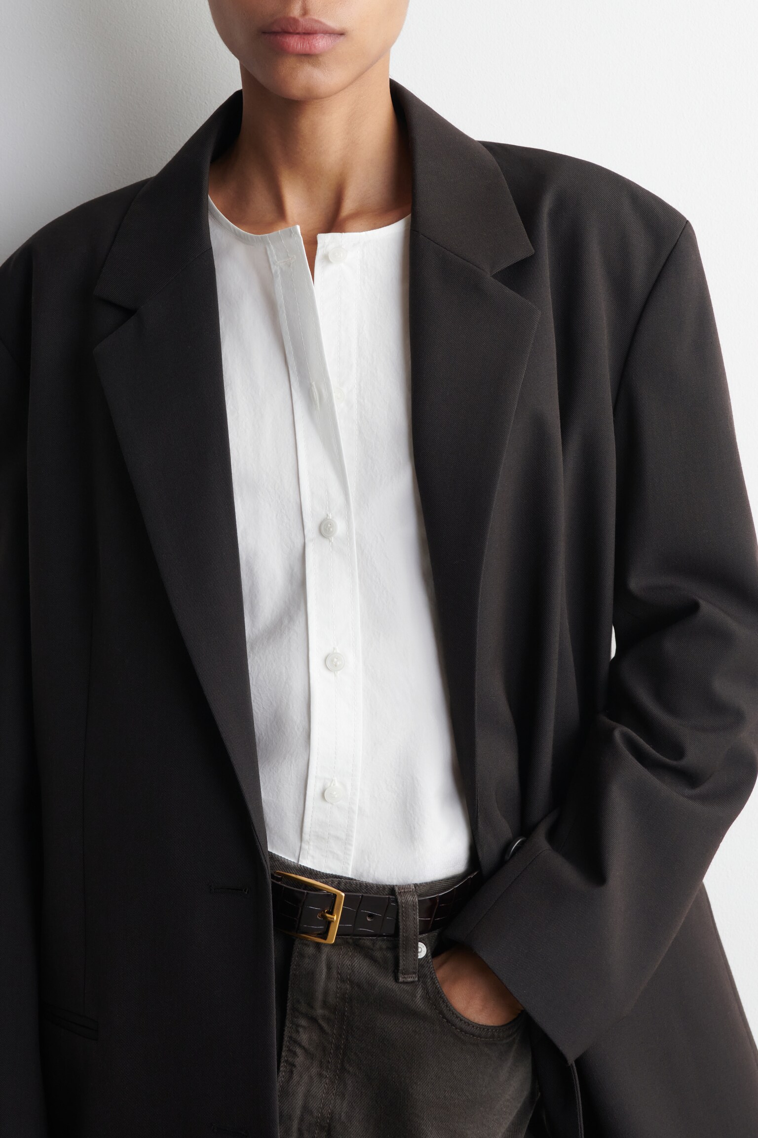 BLOUSE FRONCÉE EN COTON PIMA - BLANC/BAIE - 3