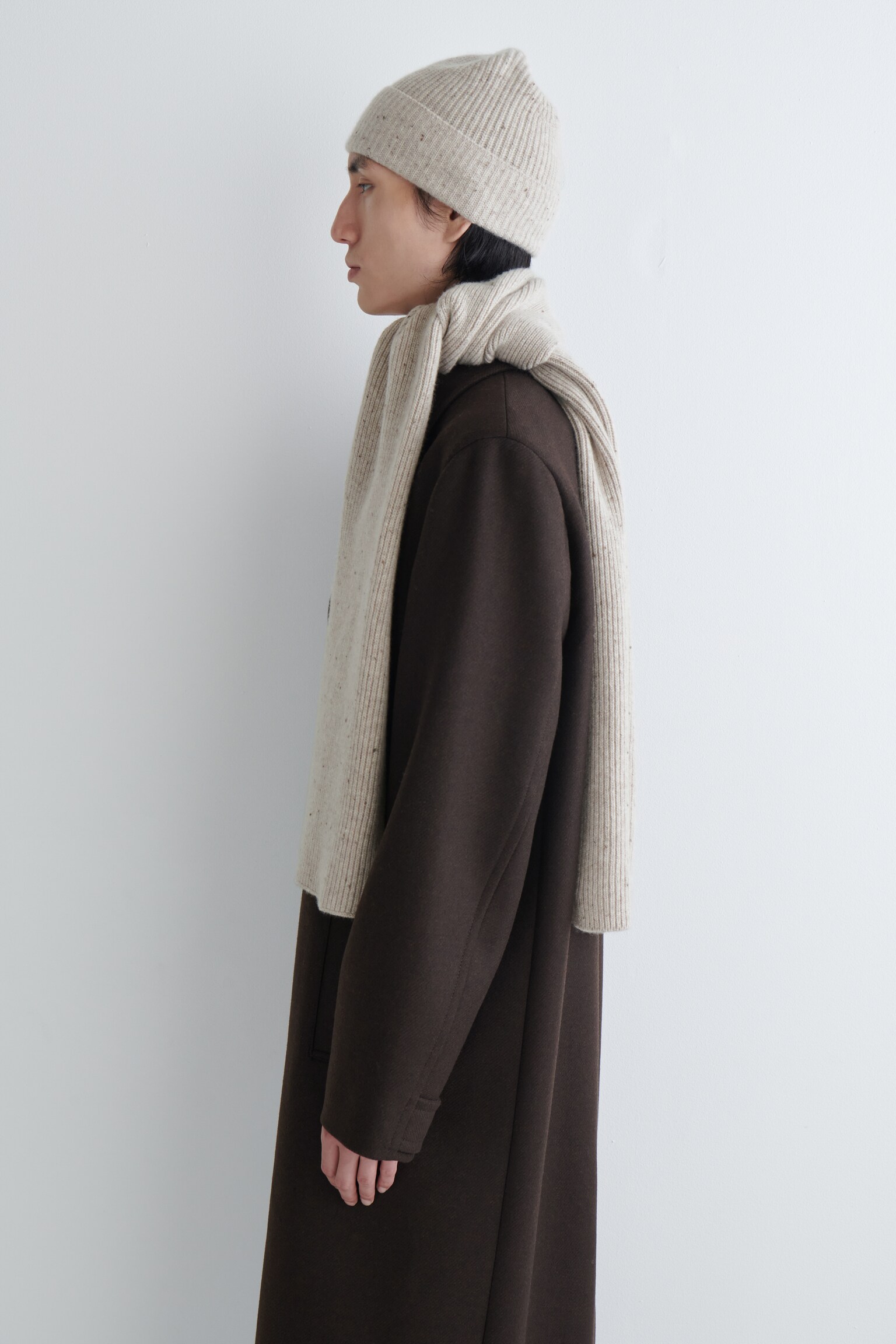 ÉCHARPE EN LAINE-CACHEMIRE CÔTELÉE - AVOINE CHINÉ/BLEU MARINE/BORDEAUX CHINÉ - 8