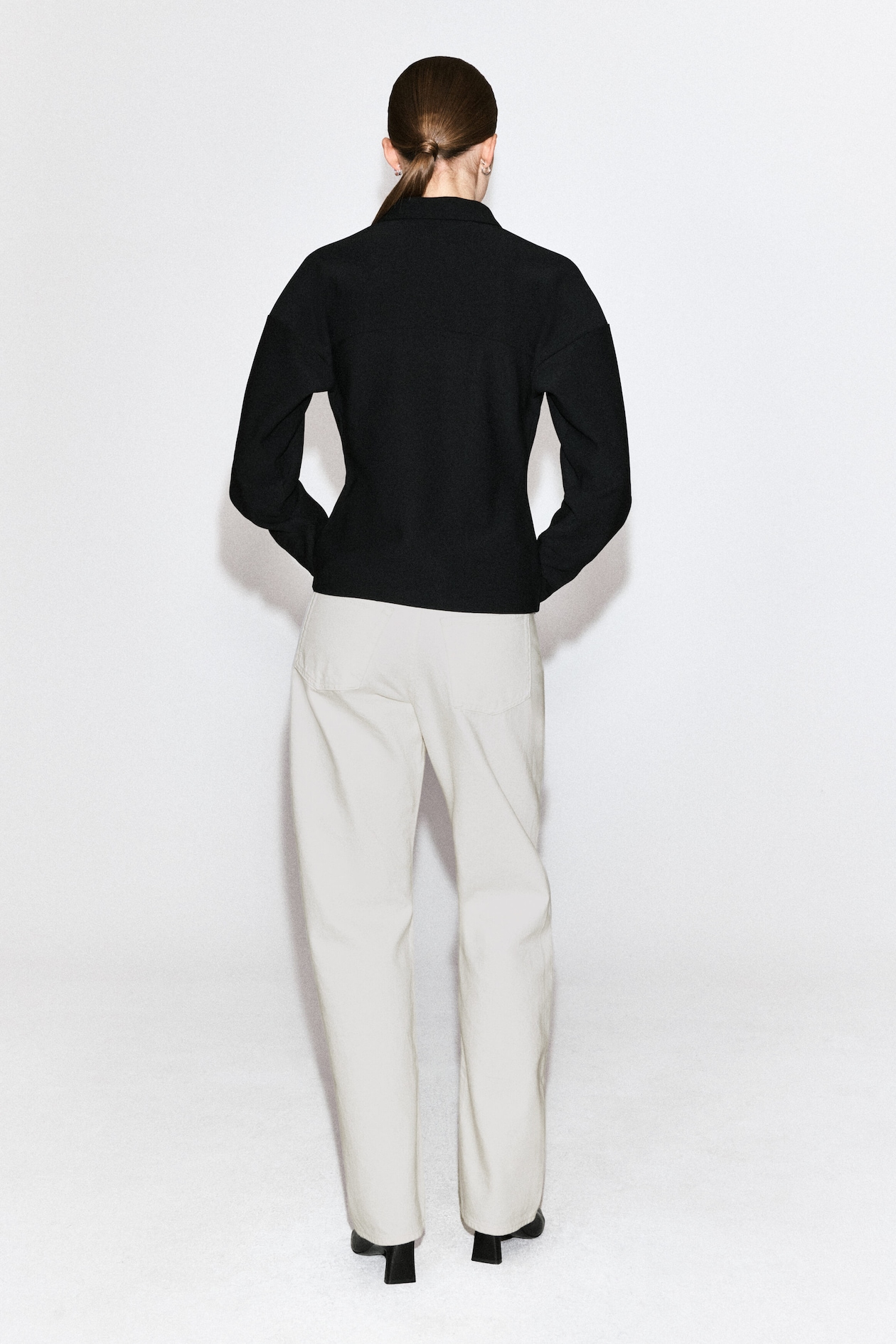 WAISTED CREPE-JERSEY SHIRT — BLACK