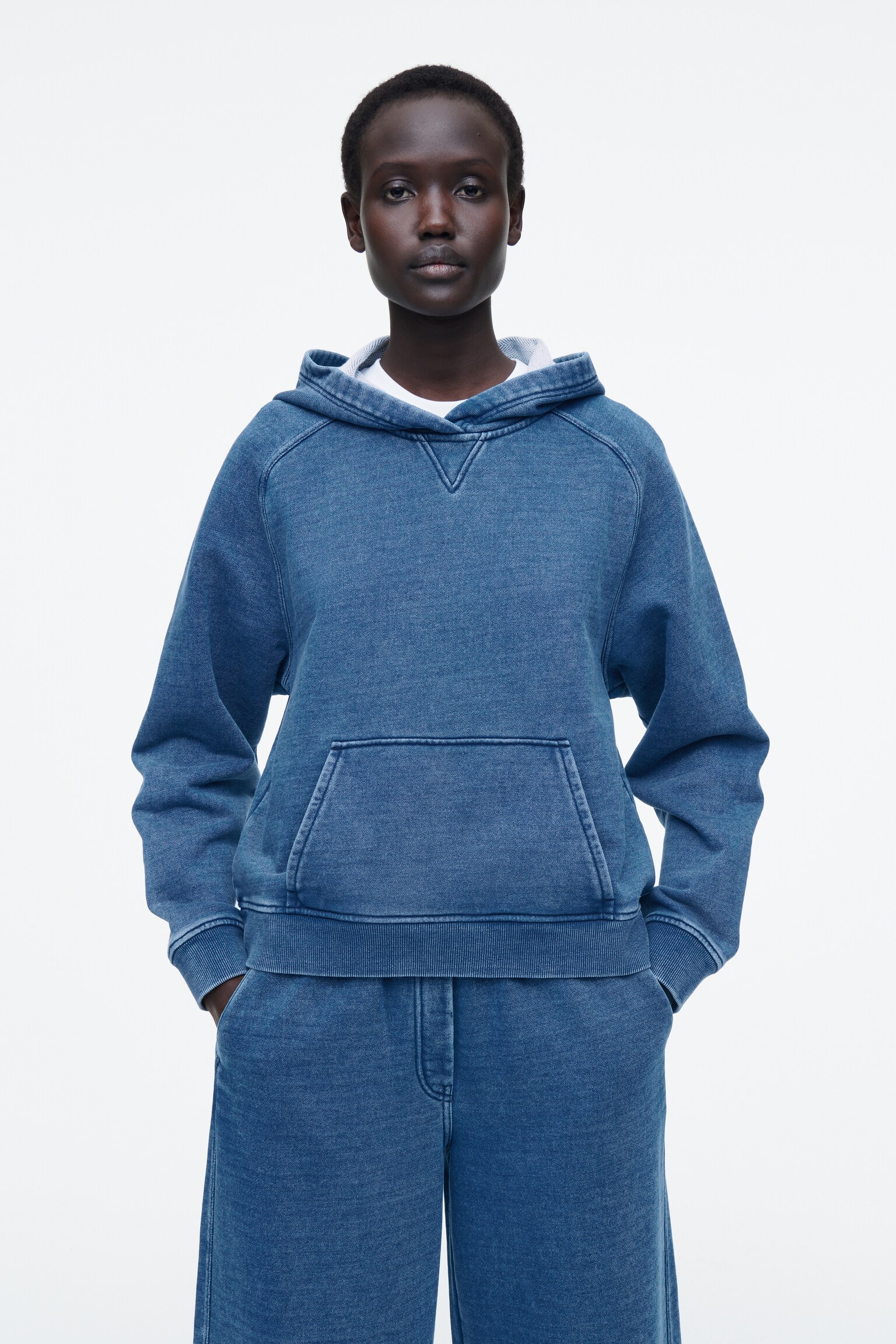 DENIM-WASH JERSEY HOODIE - BLUE