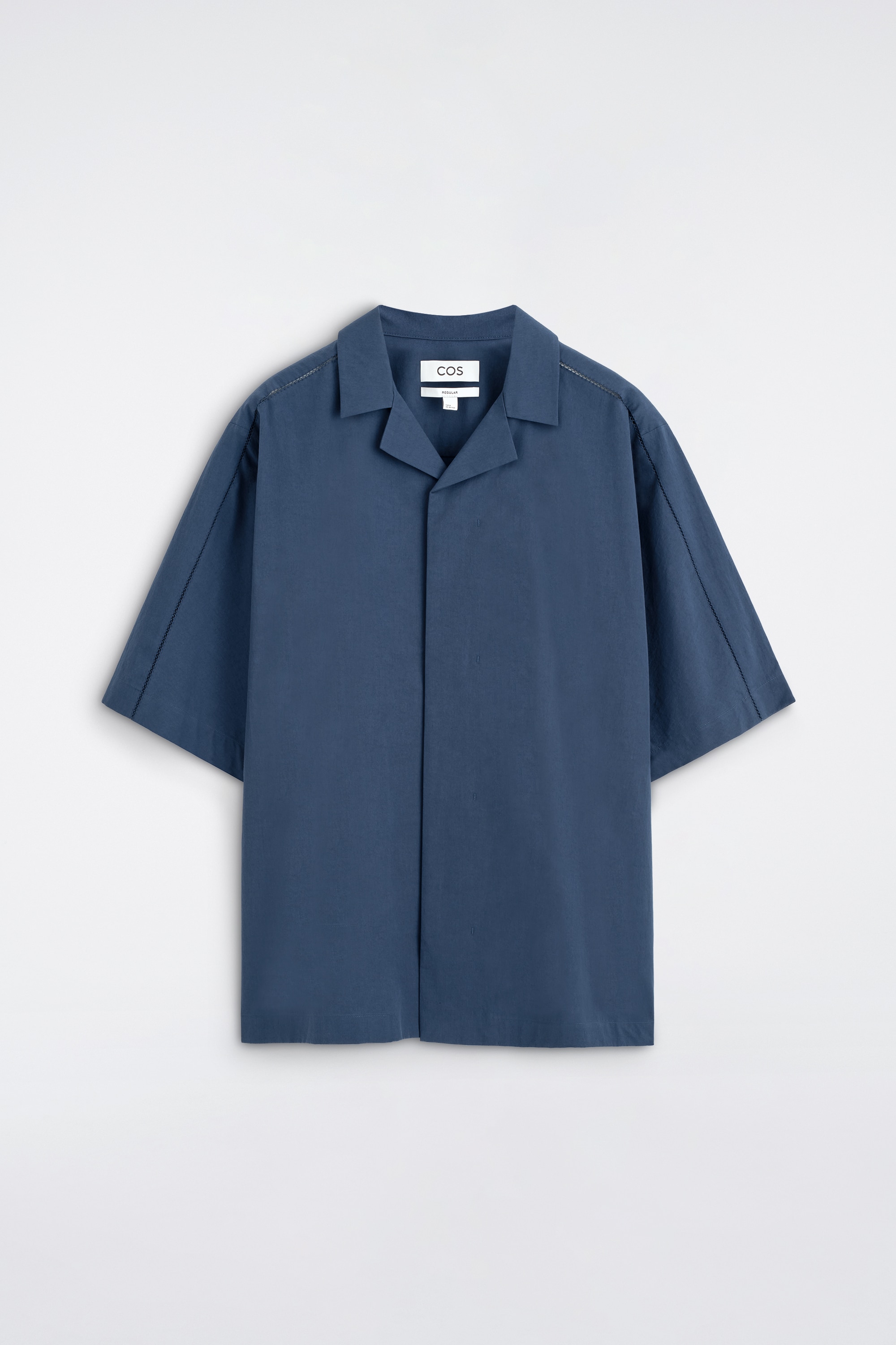 EMBROIDERED CAMP-COLLAR PIMA COTTON SHIRT - כחול נייבי