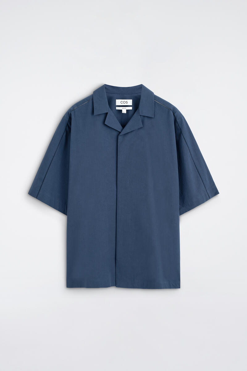 Embroidered Camp-Collar Pima Cotton Shirt in Navy