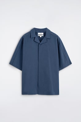 EMBROIDERED CAMP-COLLAR PIMA COTTON SHIRT — NAVY 9