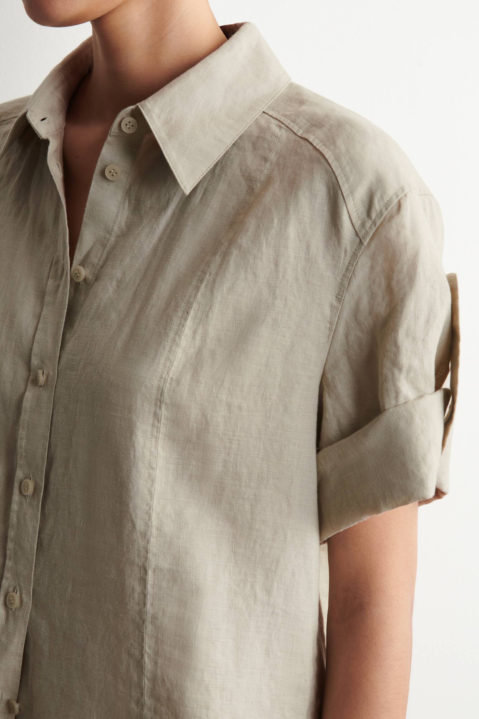 CAMICIA IN LINO CON MANICHE RIPIEGATE - BEIGE/BORDEAUX - 4