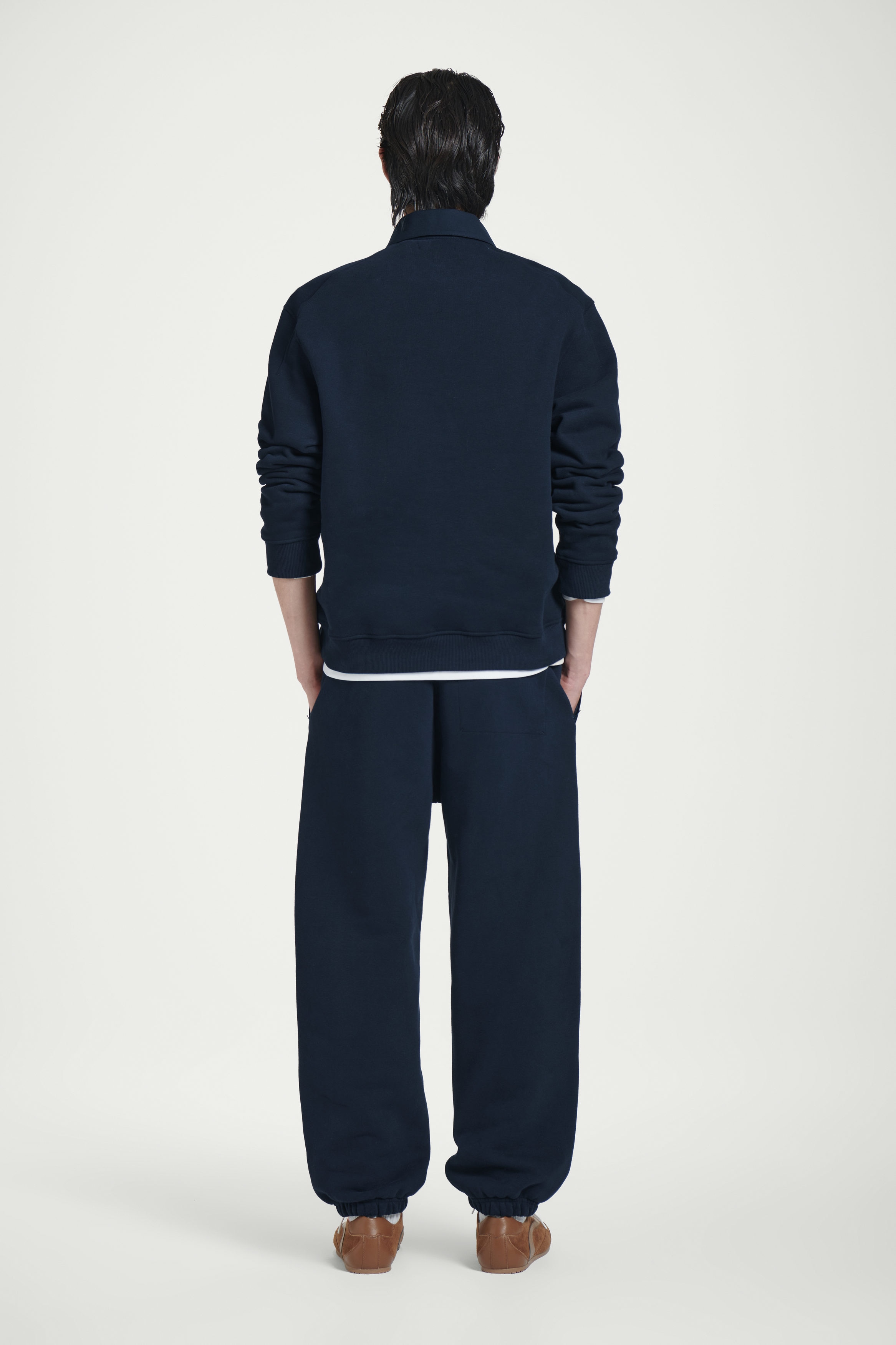 CONTRAST-TRIM STRAIGHT-LEG JERSEY JOGGERS - NAVY | COS