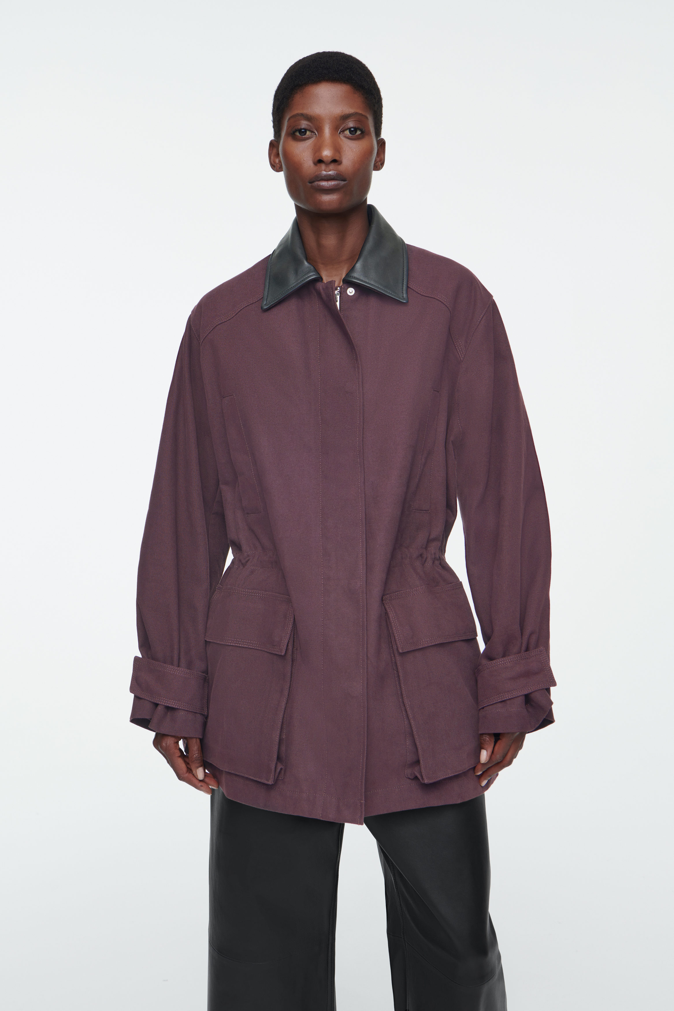 LEATHER-COLLAR FIELD JACKET - BORDEAUX | COS
