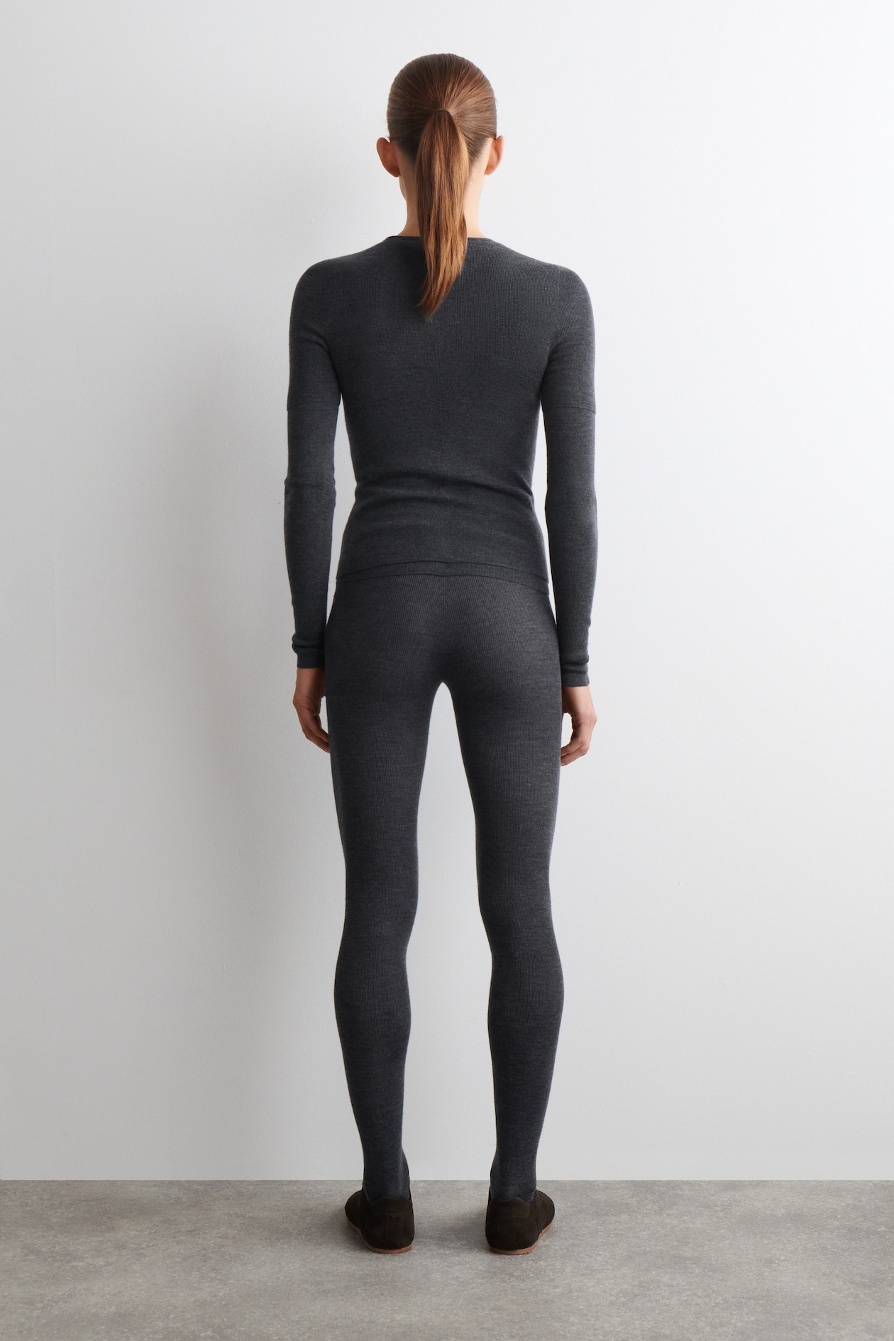SEAMLESS MERINO WOOL LEGGINGS — CHARCOAL MÉLANGE
