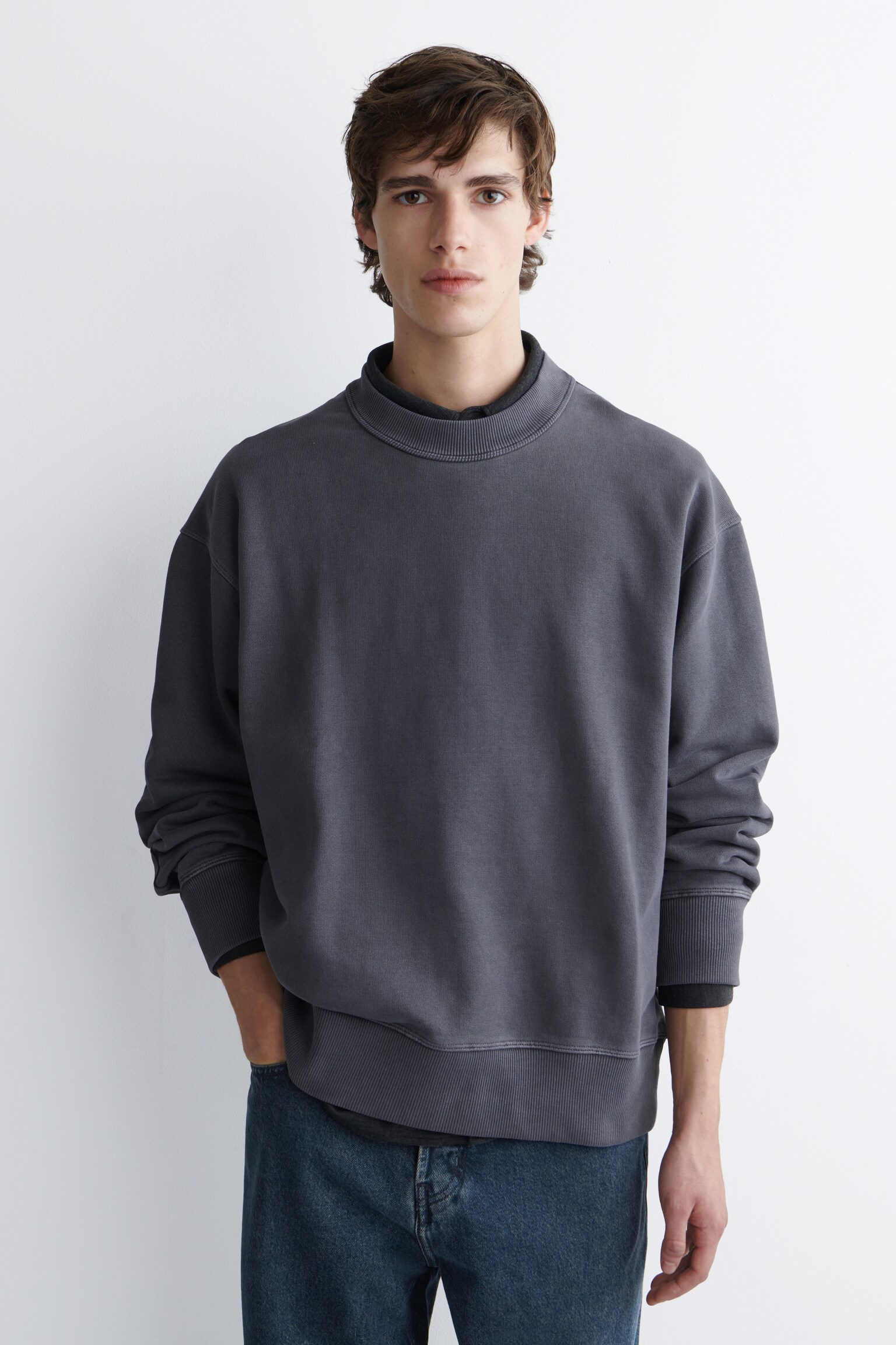 SWEATSHIRT DE ALGODÃO LAVADO RELAXADO - Azul-marinho lavado/borgonha lavado/PRETO LAVADO