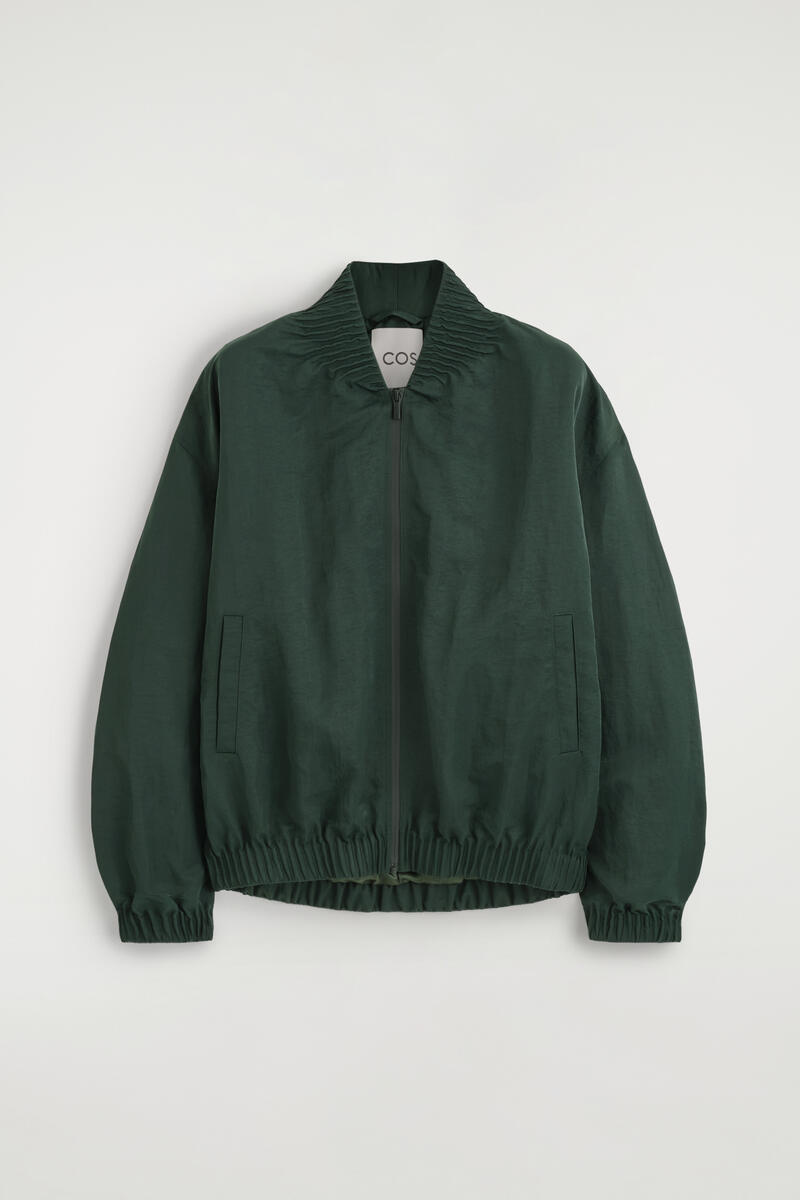 Gathered Nylon Bomber Jacket