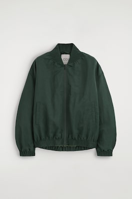 GATHERED NYLON BOMBER JACKET — DARK GREEN 9
