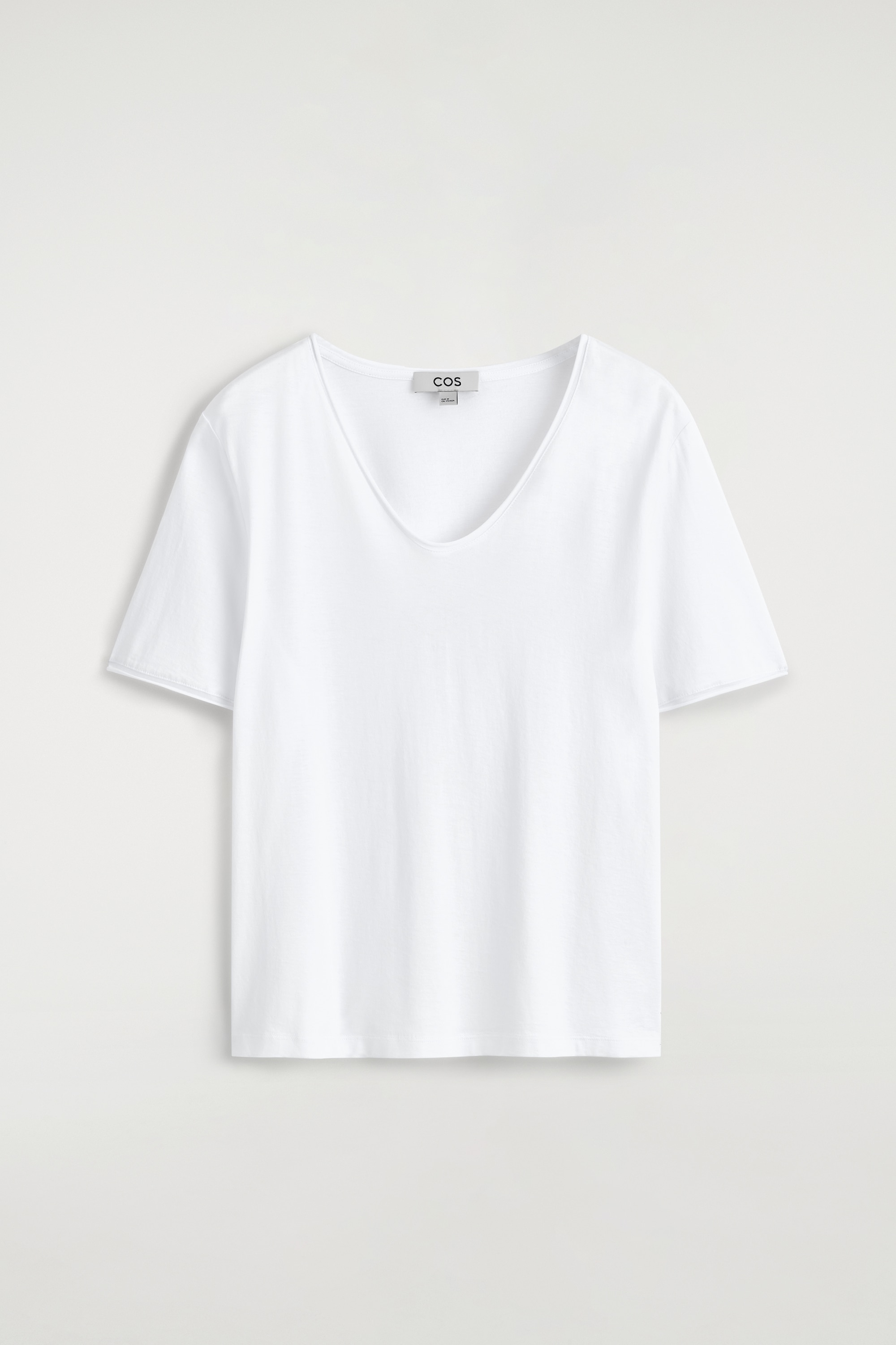 T-SHIRT IN COTONE LEGGERO CON SCOLLO A U - BIANCO/MARRONE