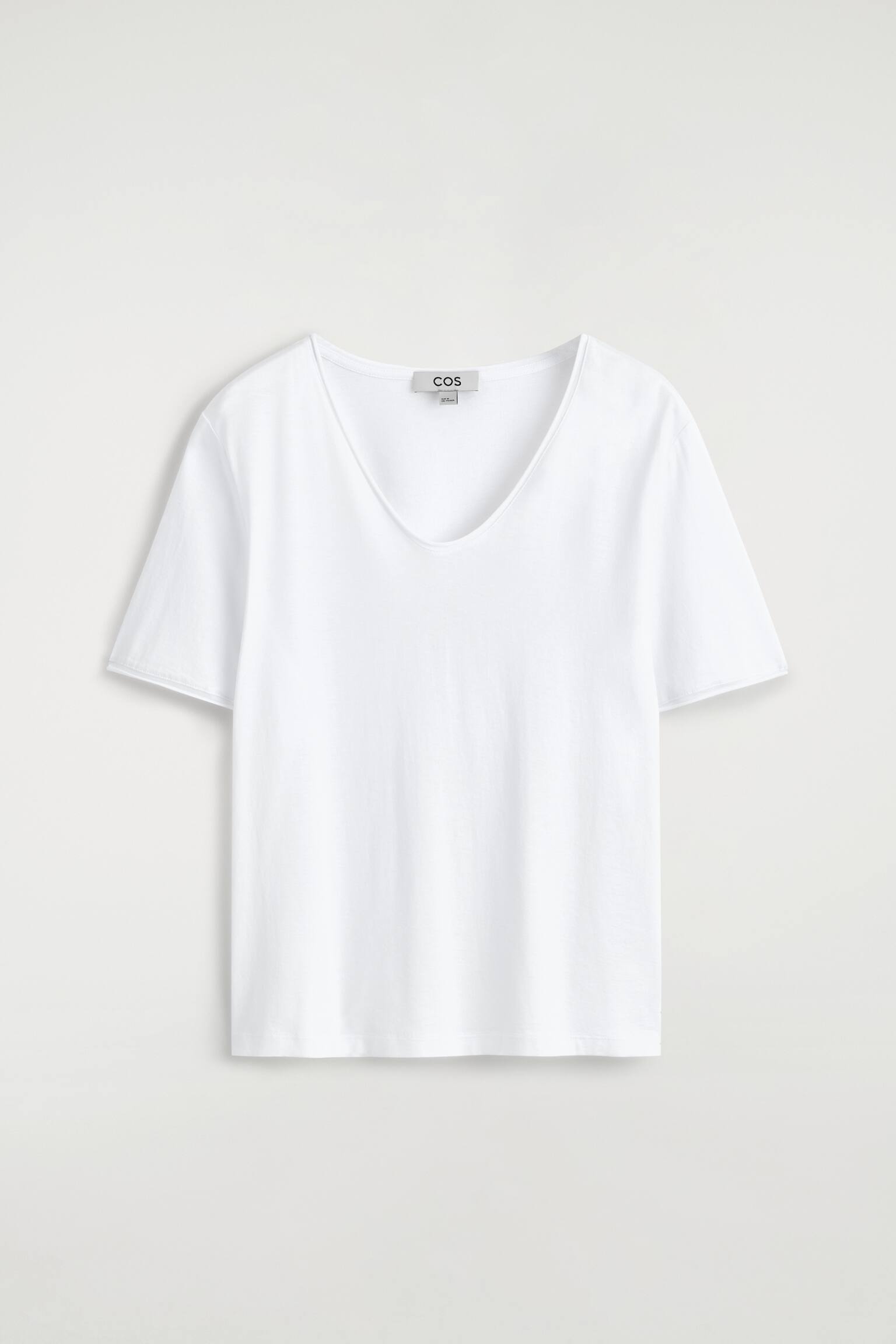 U-NECK LIGHTWEIGHT COTTON T-SHIRT - לבן - 1