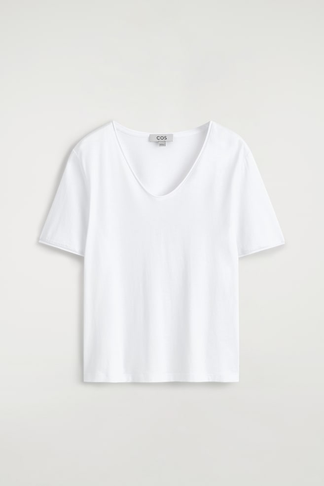 T-SHIRT IN COTONE LEGGERO CON SCOLLO A U - BIANCO/MARRONE - 1
