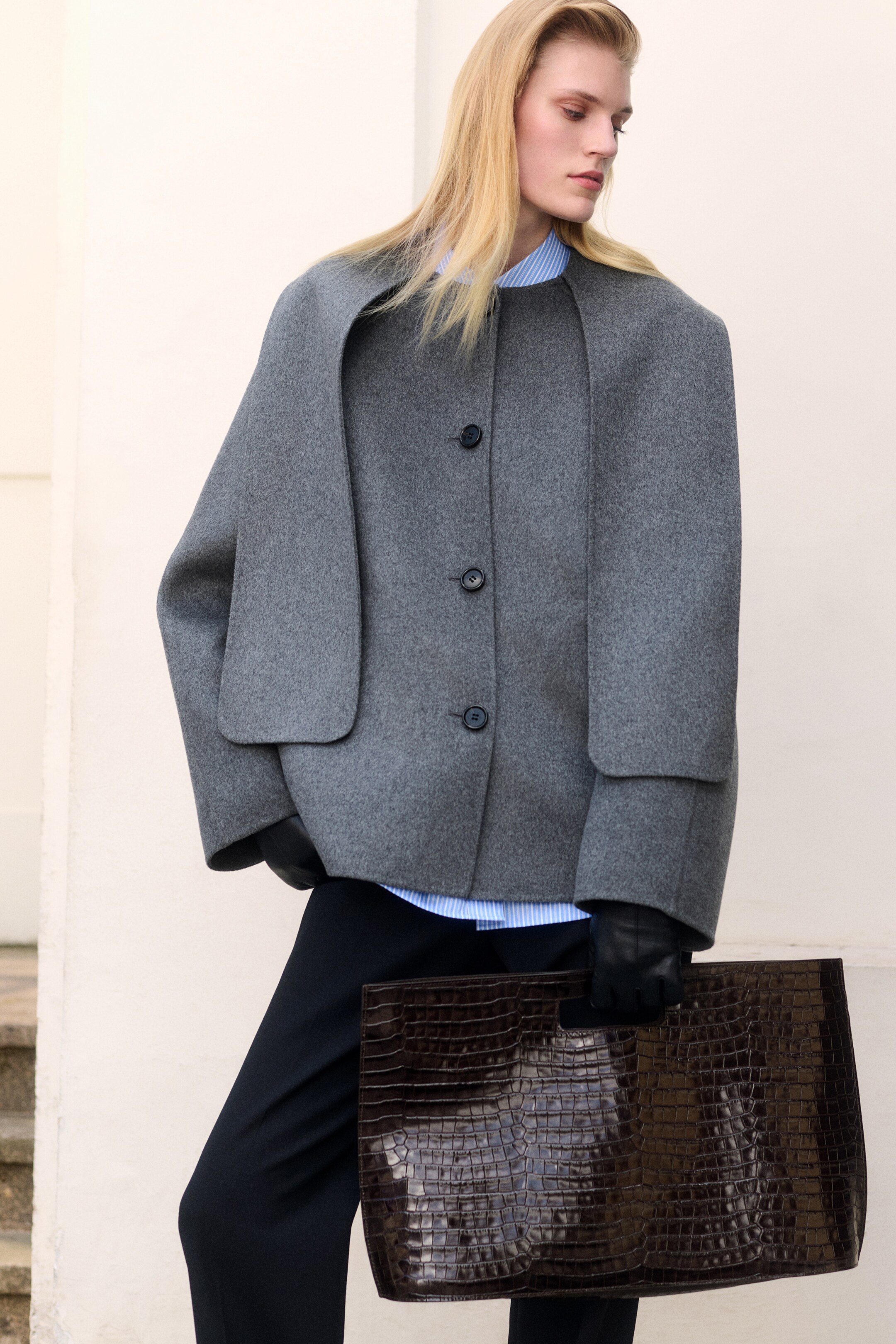 Größeres Bild anzeigen: KURZJACKE AUS DOUBLEFACE-WOLLE MIT SCHAL - GRAU - Ladies | H&M AT 8