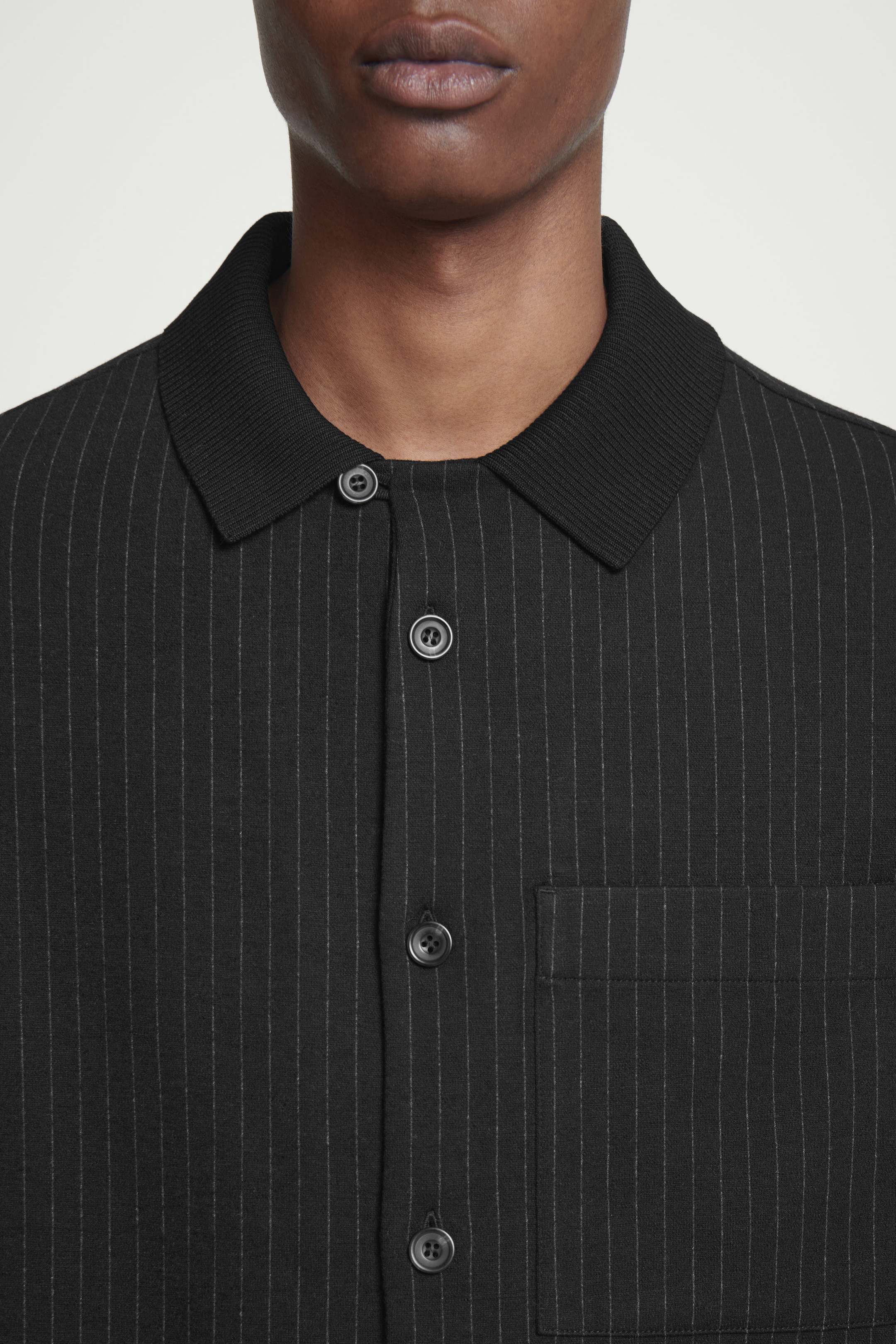 RELAXED PINSTRIPED WOOL-BLEND JERSEY SHIRT